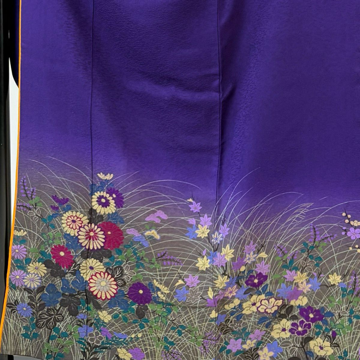 振袖禮服 身長157cm 袖長65.5cm M 雙層 秋草 染分 逐漸變色 紫 純蠶絲 優品級