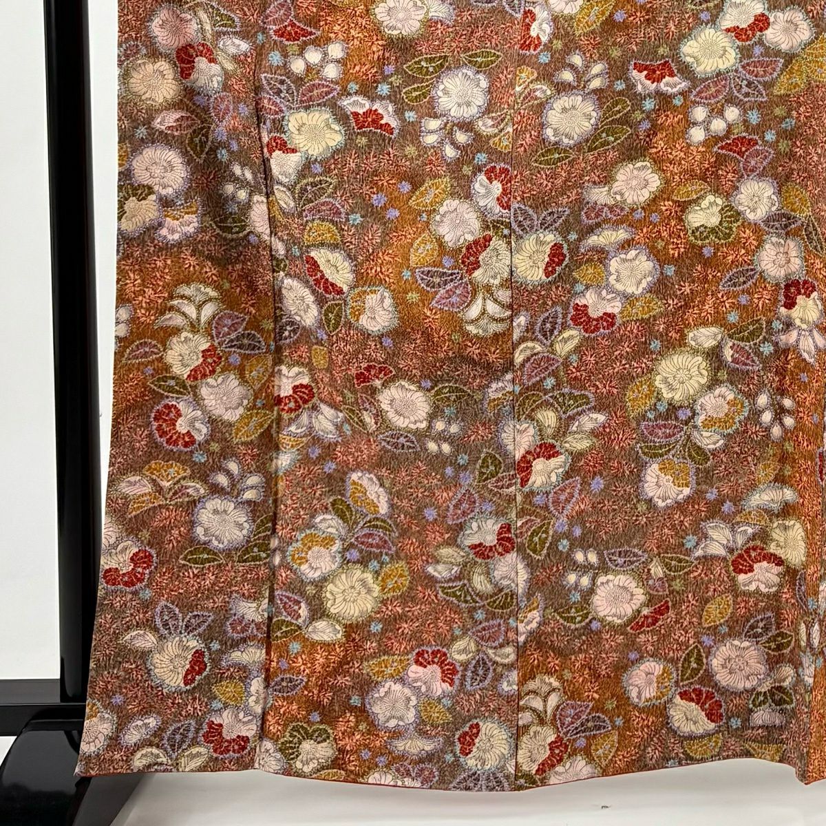 【美品】 小紋 身長165.5cm 袖長65cm M 雙層 辻花染 梅花 金銀彩 漸層 茶 純蠶絲 秀品級