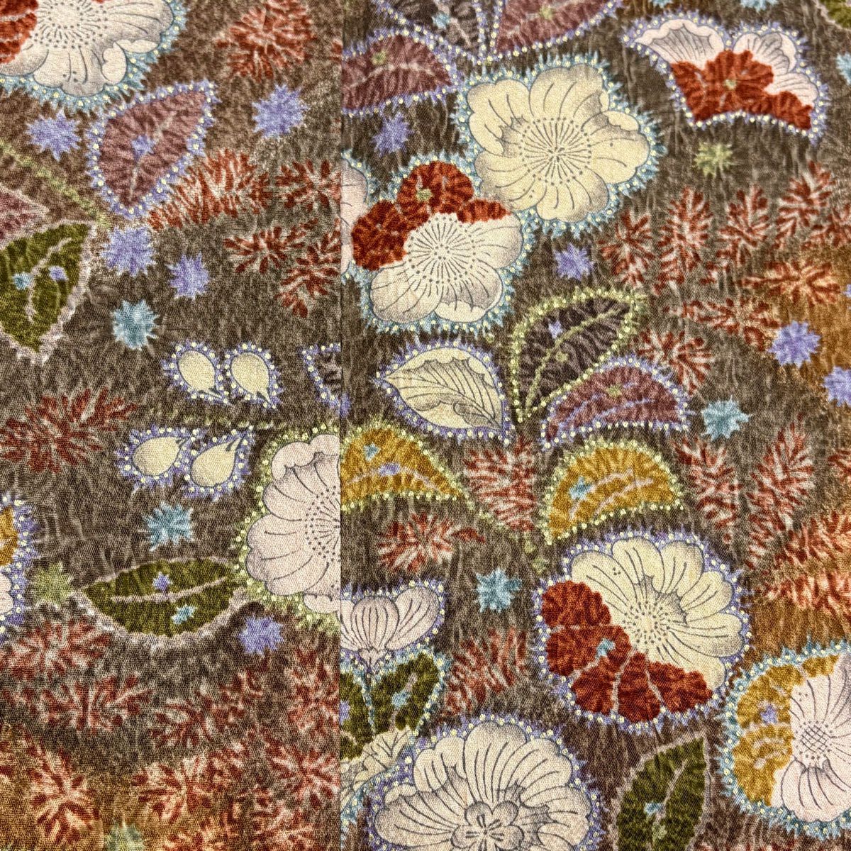 【美品】 小紋 身長165.5cm 袖長65cm M 雙層 辻花染 梅花 金銀彩 漸層 茶 純蠶絲 秀品級
