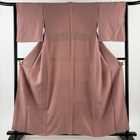 付下 身長157cm 袖長64cm M 雙層 華紋 草花紋紋 蘇州刺繡 粉紅 純蠶絲 秀品級 一個紋