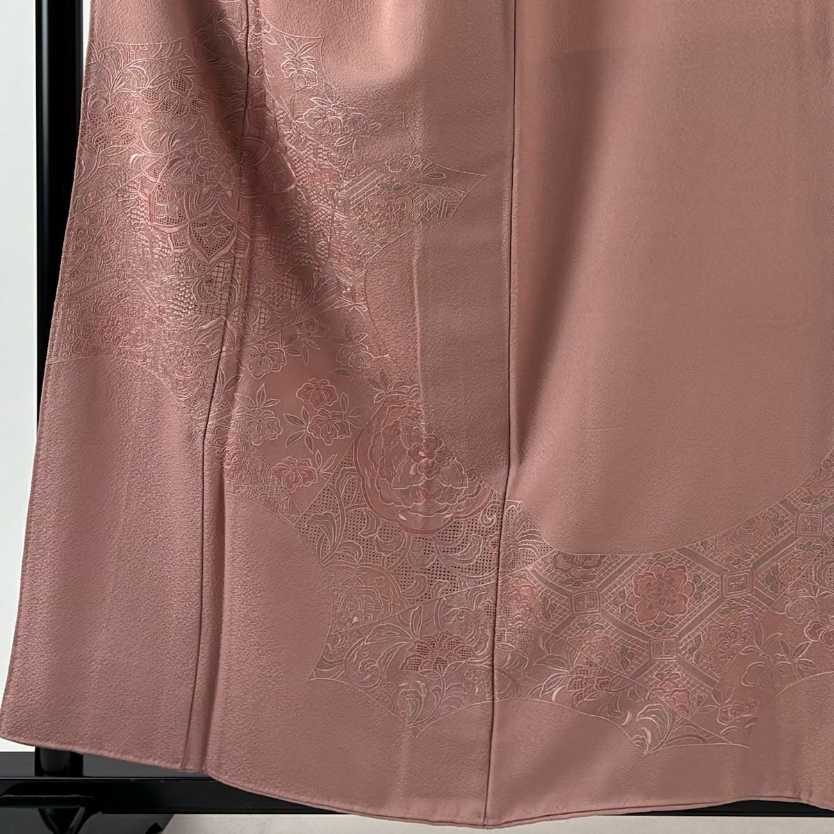 付下 身長157cm 袖長64cm M 雙層 華紋 草花紋紋 蘇州刺繡 粉紅 純蠶絲 秀品級 一個紋