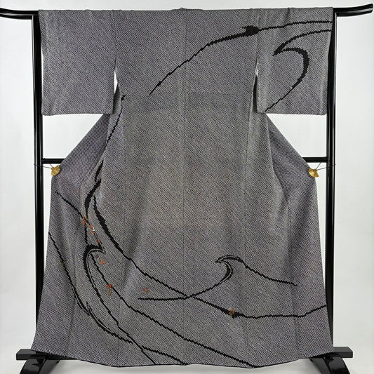 【美品】訪問服 身長159.5cm 袖長65.5cm M 雙層 萩 楓 總絞染 刺繡 黑 純蠶絲 名品級