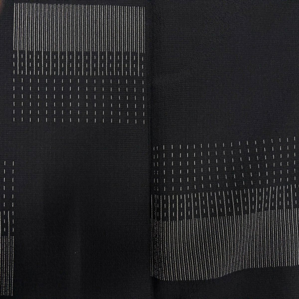 【美品】 紬織 身長159.5cm 袖長66.5cm M 雙層 大和 縱條 幾何圖案 黑 純蠶絲 名品級