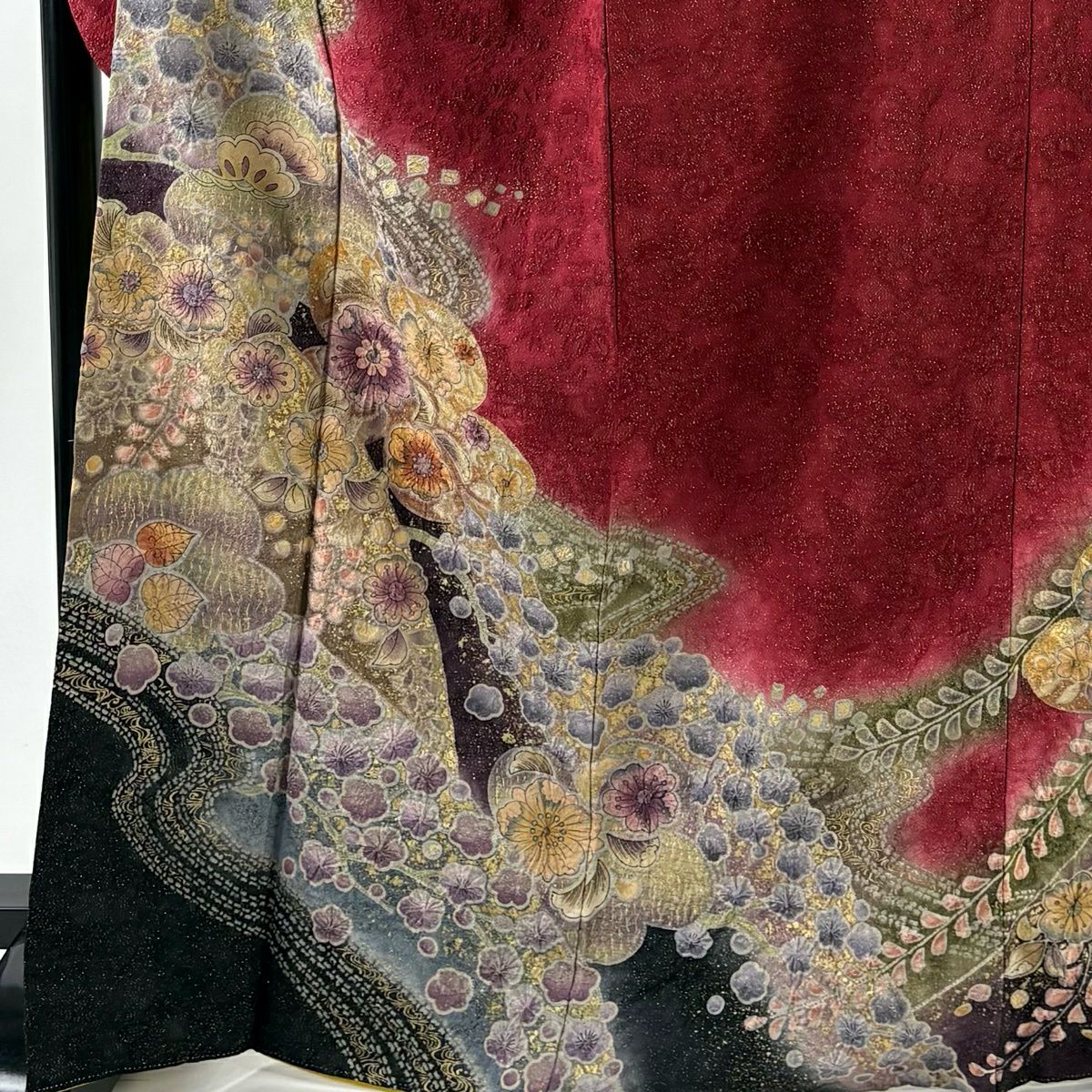 振袖禮服 身長168cm 袖長67cm M 雙層 辻花染 流水 金通 金銀彩 紅 純蠶絲 名品級
