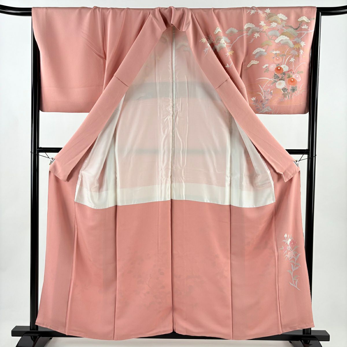 訪問服 身長158.5cm 袖長65.5cm M 雙層 松樹竹子梅花 牡丹 金銀彩 漸層 粉紅 純蠶絲 名品級