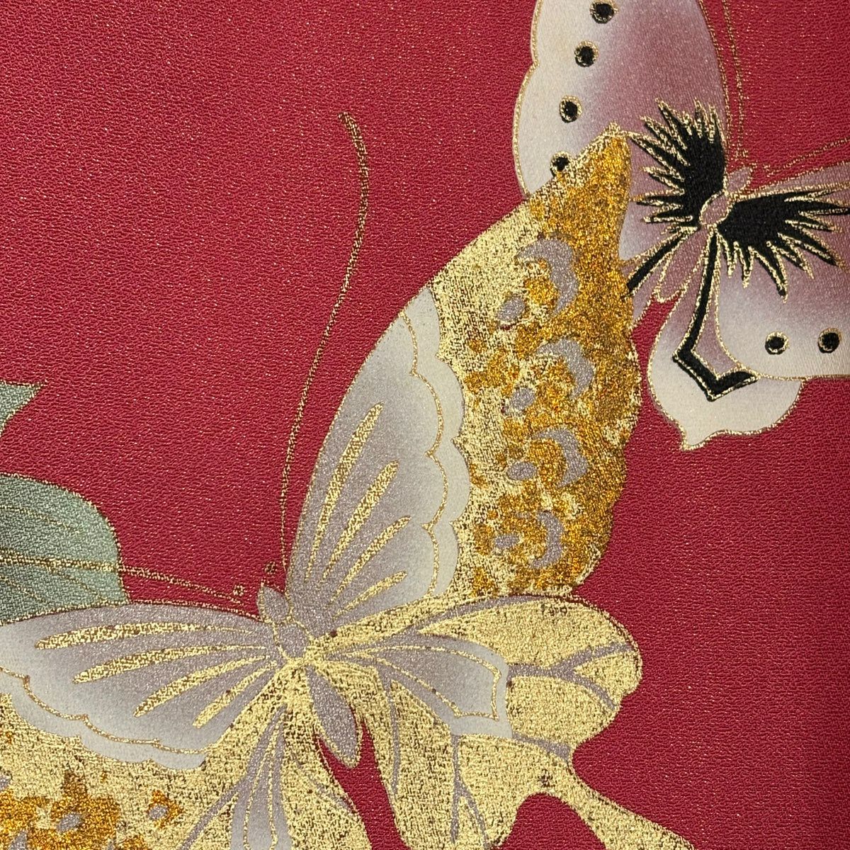 振袖禮服 身長166.5cm 袖長69.5cm L 雙層 蝶 牡丹 金通 金銀彩 粉紅 純蠶絲 名品級