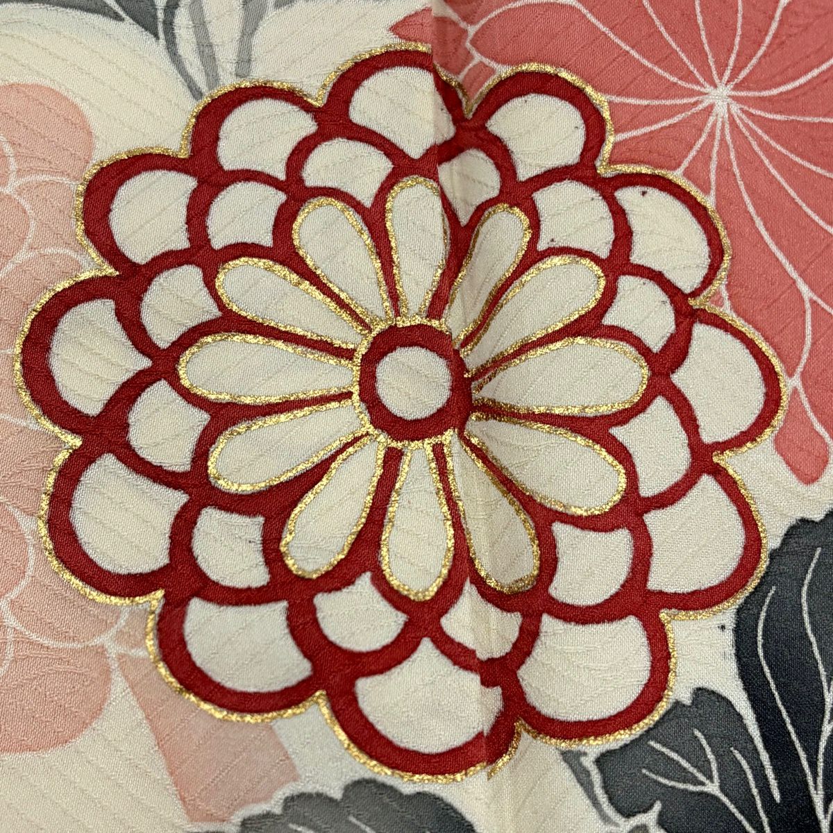 振袖禮服 身長160cm 袖長63.5cm S 雙層 落款あり 雪輪 菊花 金銀彩 粉紅 純蠶絲 名品級