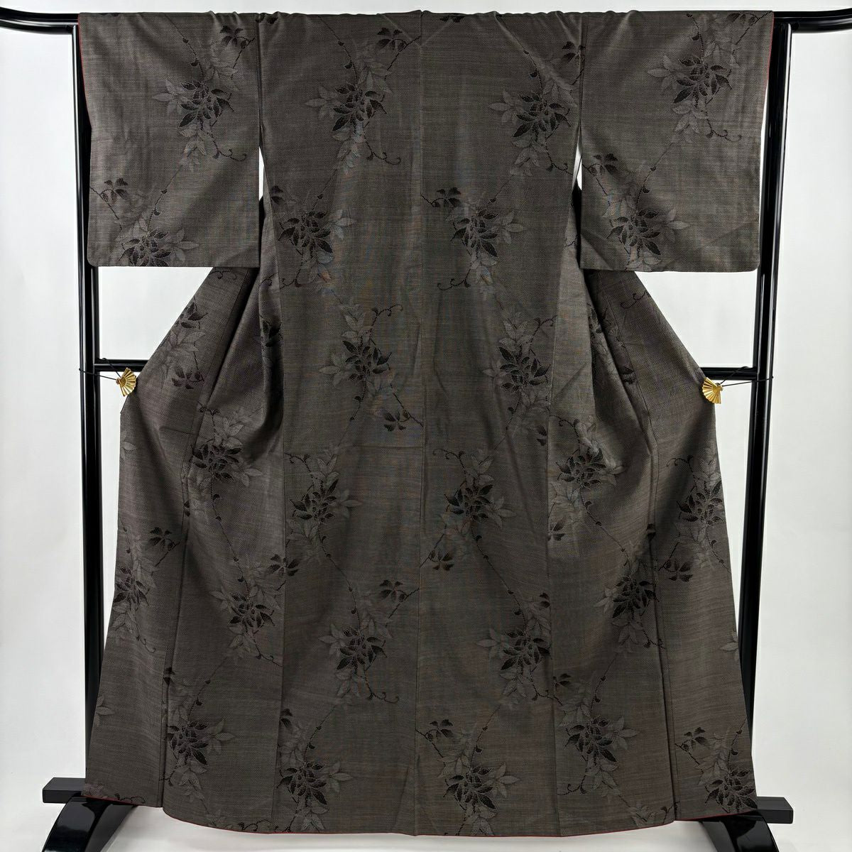 大島織 身長163.5cm 袖長63.5cm S 雙層 純泥染 證書齊全 焦茶 金銀彩 純蠶絲 名品級