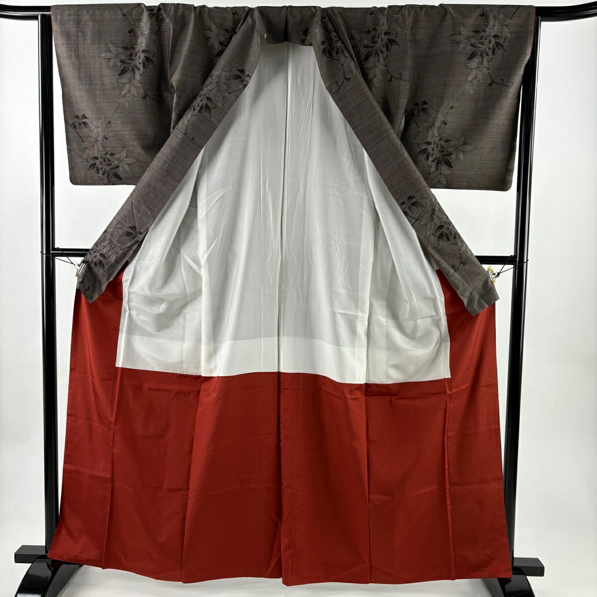 大島織 身長163.5cm 袖長63.5cm S 雙層 純泥染 證書齊全 焦茶 金銀彩 純蠶絲 名品級