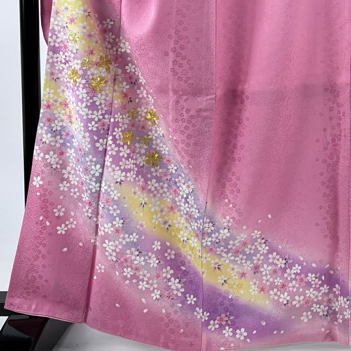 振袖禮服 身長165cm 袖長67cm M 雙層櫻櫻花瓣金絲金銀彩粉紅純蠶絲名品級