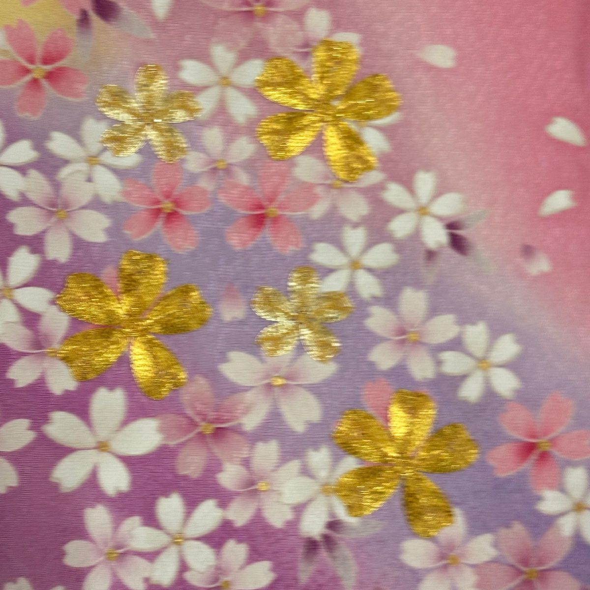振袖禮服 身長165cm 袖長67cm M 雙層櫻櫻花瓣金絲金銀彩粉紅純蠶絲名品級
