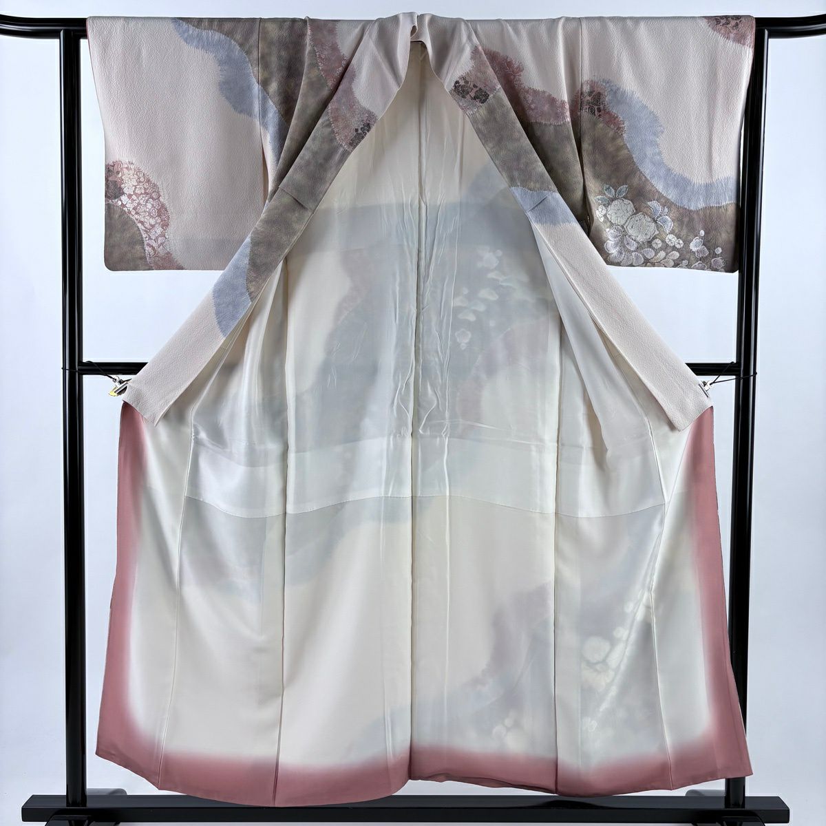 訪問服 身長154cm 袖長63cm S 雙層 滝泰 有落款 辻花染 笠松樹 金銀彩 淺粉色 純蠶絲 名品級