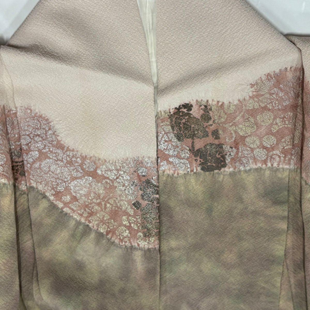 訪問服 身長154cm 袖長63cm S 雙層 滝泰 有落款 辻花染 笠松樹 金銀彩 淺粉色 純蠶絲 名品級