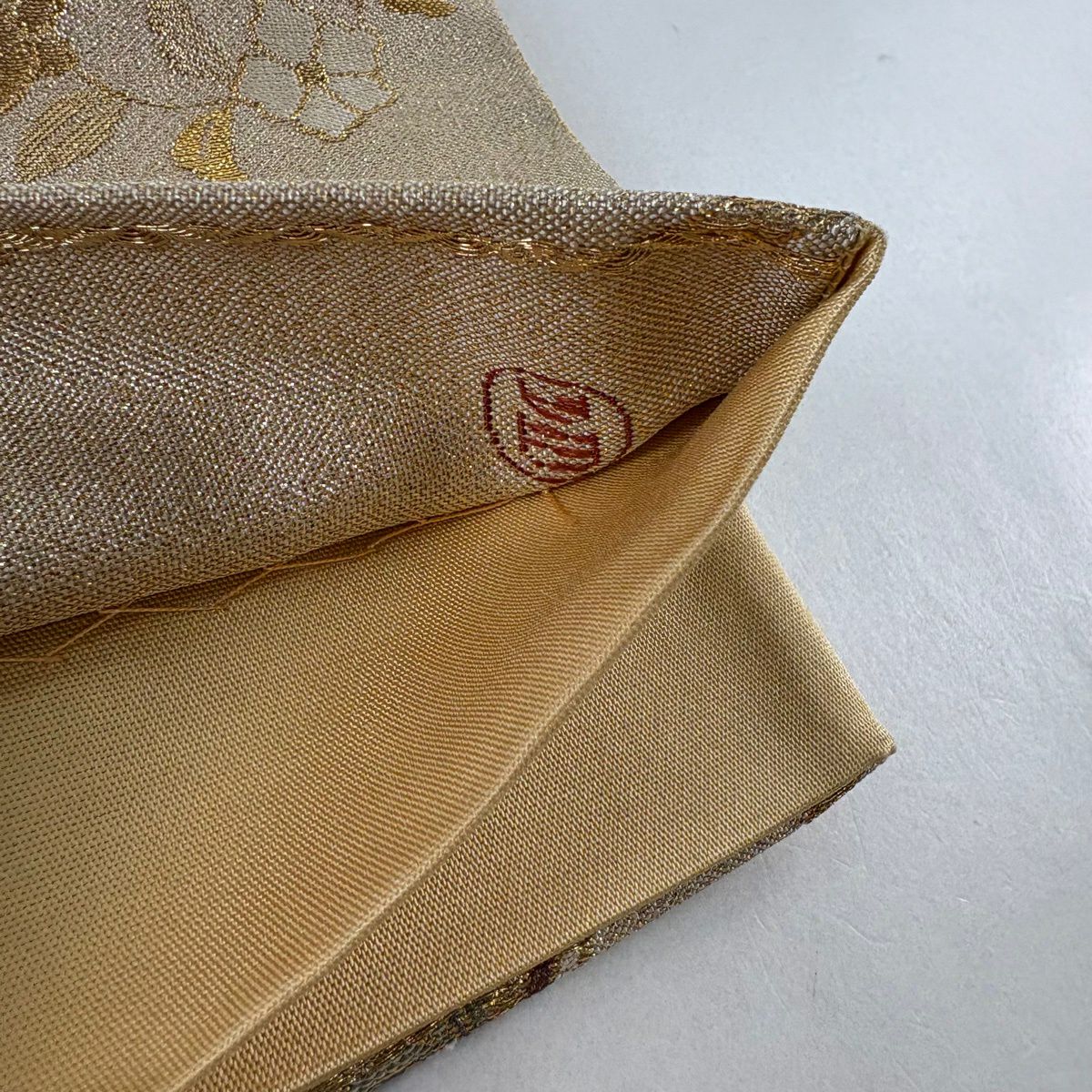 袋帶 名品級 落款 瑞金華紋 金金箔 金絲 米色 六通 純蠶絲