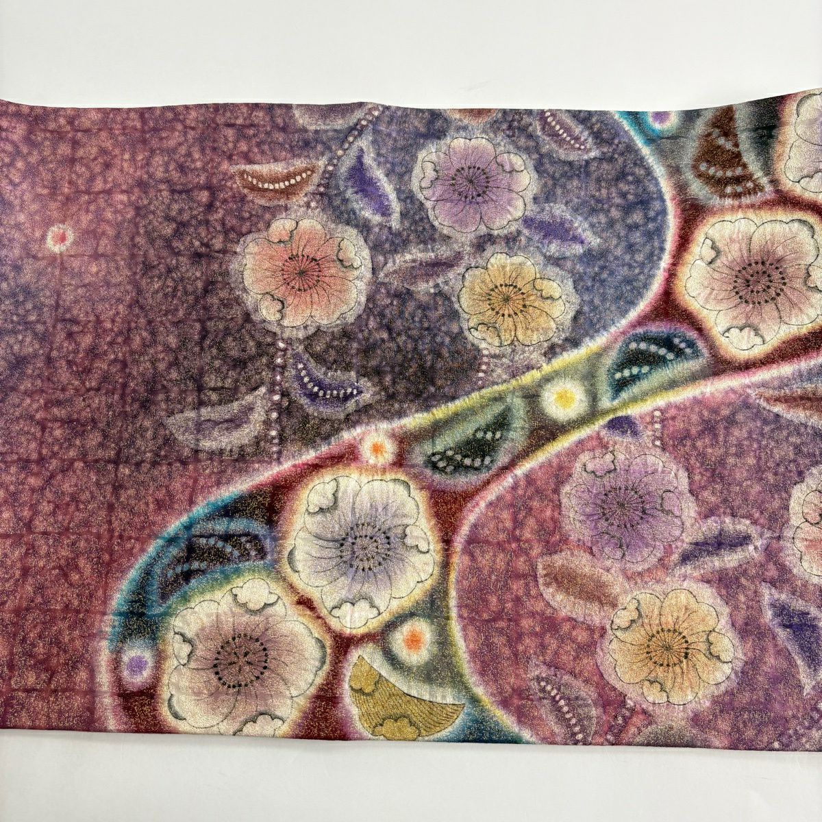 【美品】 袋帶 名品級 落款あり 辻花染 霞 金通し ぼかし 紫 お太鼓柄 純蠶絲