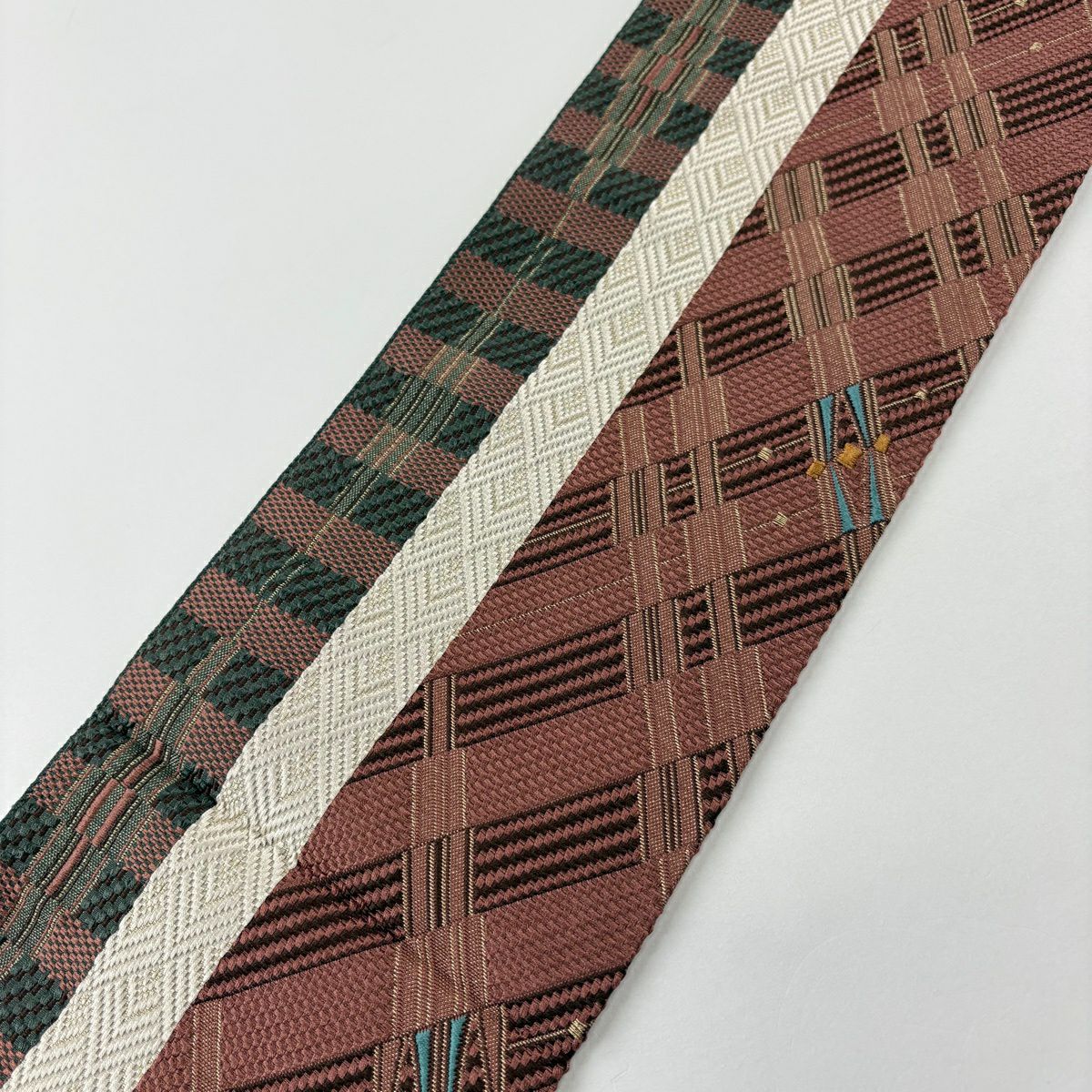 【美品】名古屋帶 優品級 八寸名古屋帶 紗紋 幾何學 金絲 紅茶 純蠶絲
