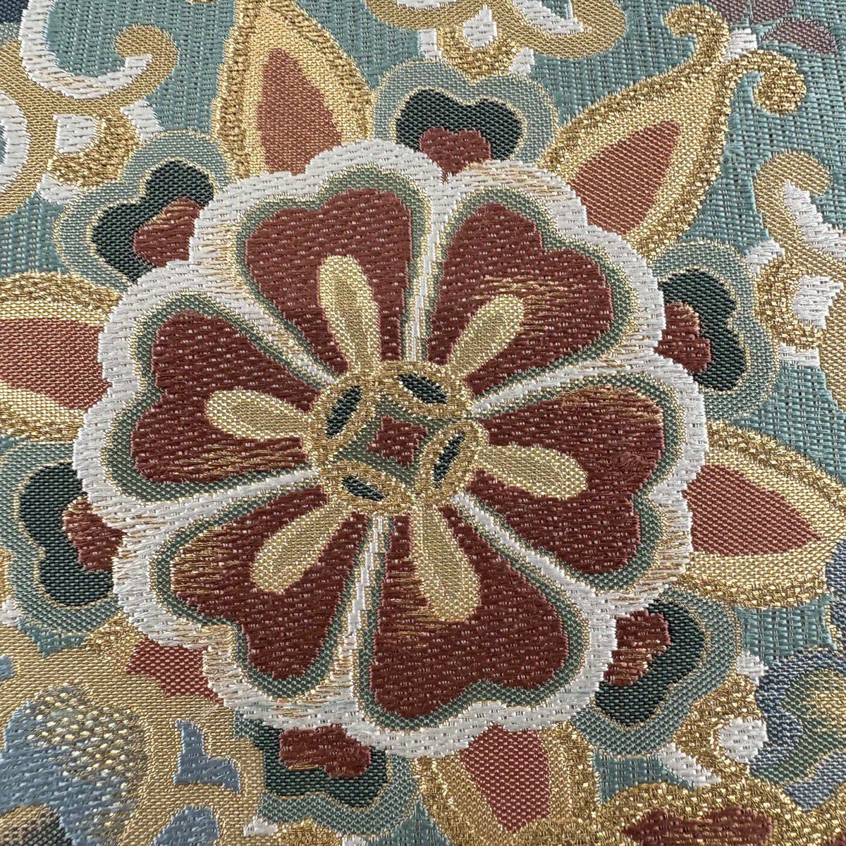 【美品】 袋帶 秀品級 古錦集寶紋 金絲 金金箔 山吹茶 六通 純蠶絲