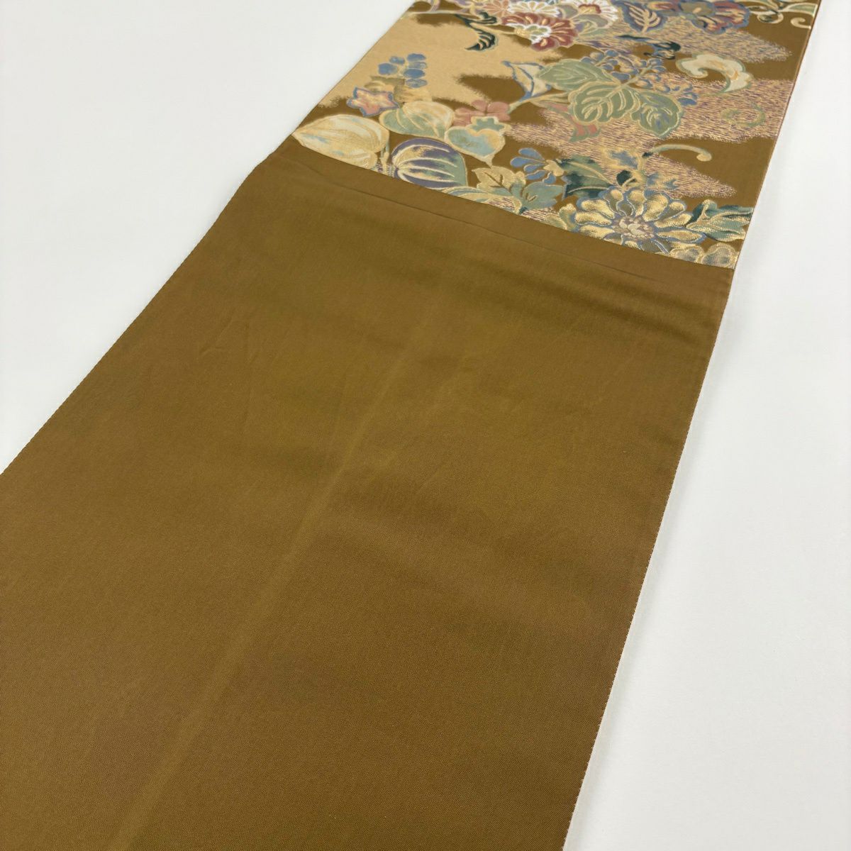 【美品】 袋帶 秀品級 古錦集寶紋 金絲 金金箔 山吹茶 六通 純蠶絲