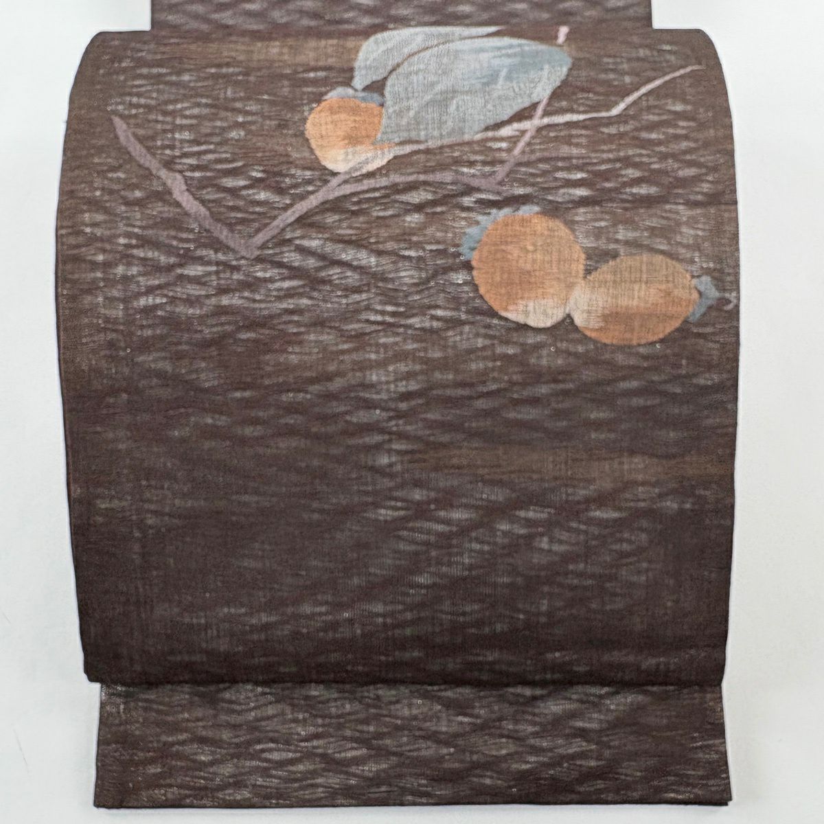 袋帶 秀品級 夏帶 柿 霞 金金箔 金絲 焦茶 素材 純蠶絲