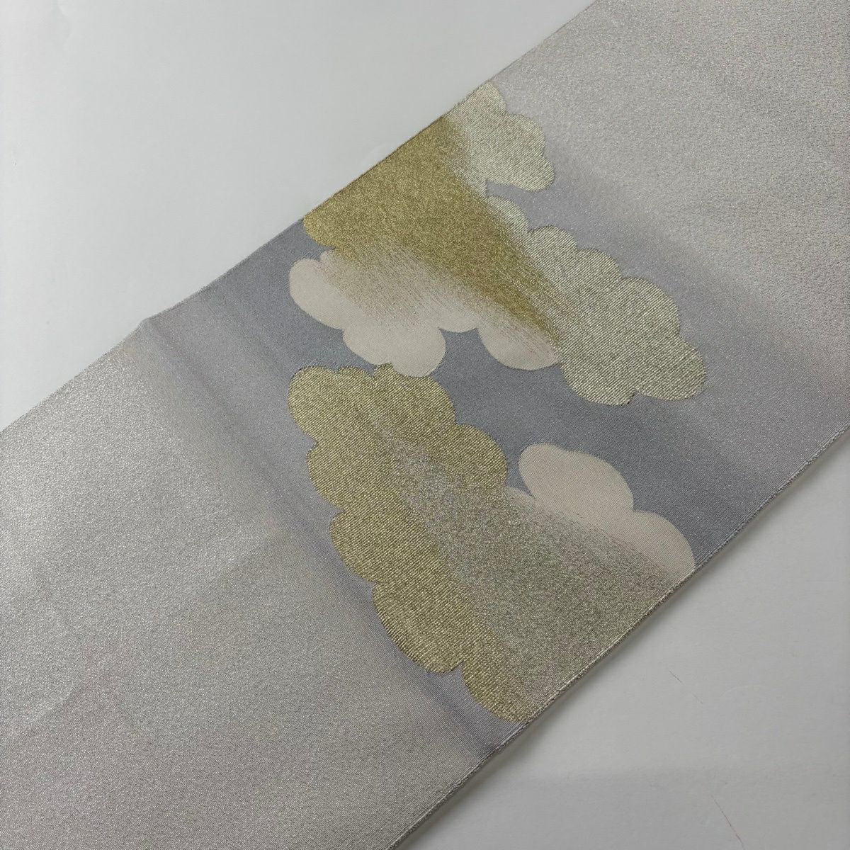 【美品】 袋帶 秀品級 雲文 山 金糸 金金箔 青灰 純蠶絲