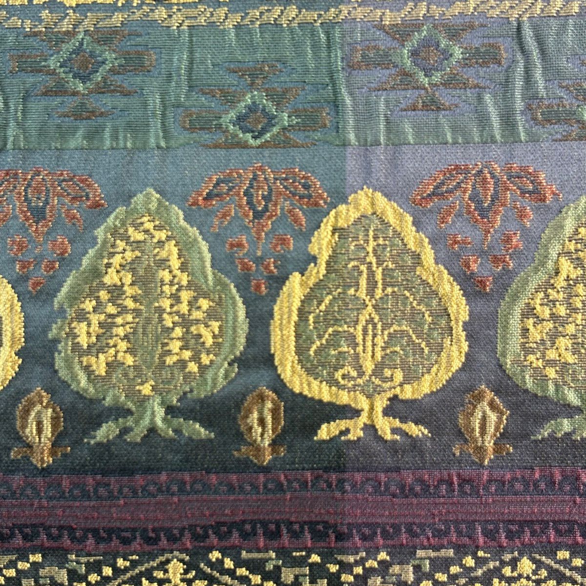 【美品】 袋帶 秀品級 樹木 幾何圖案 米色 六通 純蠶絲