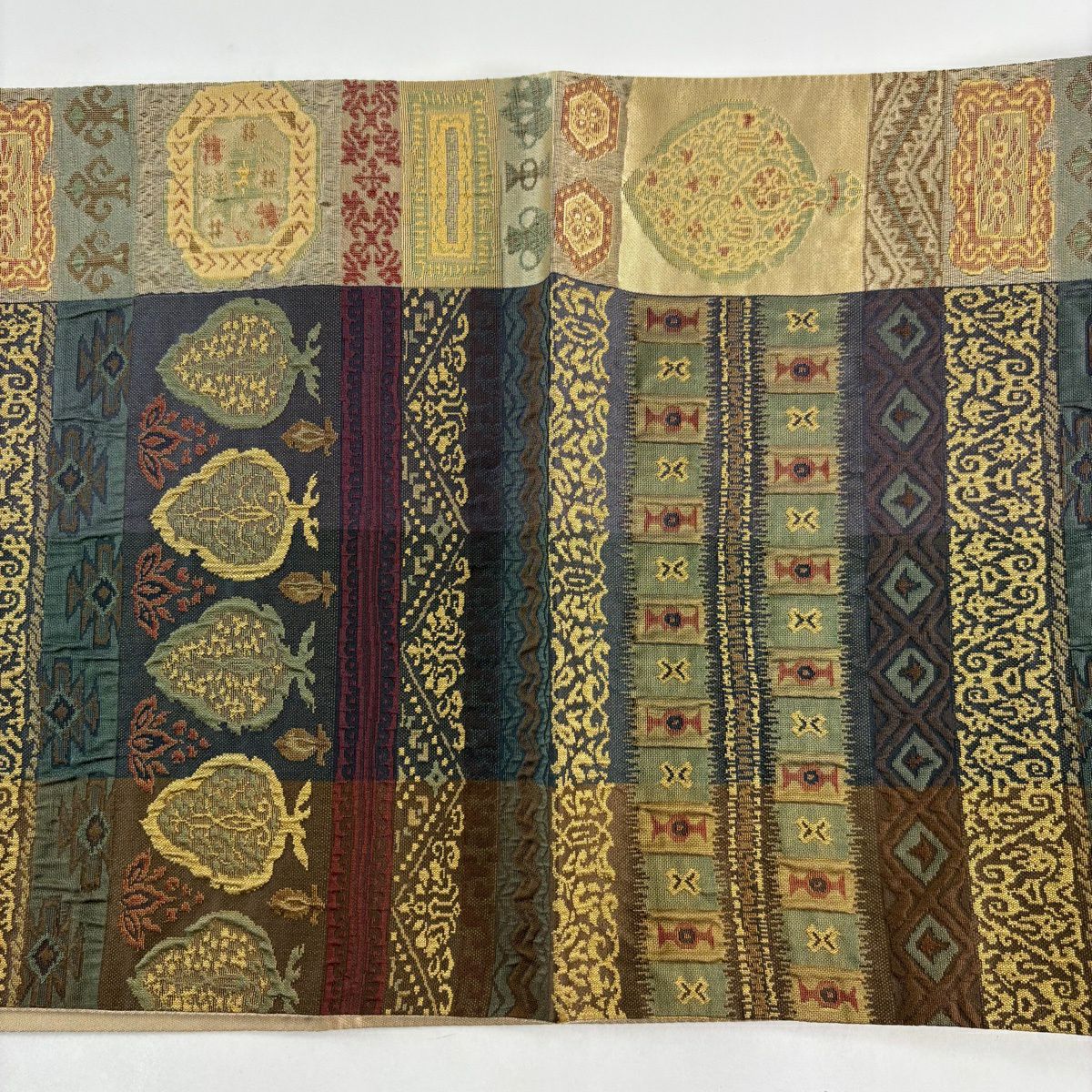 【美品】 袋帶 秀品級 樹木 幾何圖案 米色 六通 純蠶絲