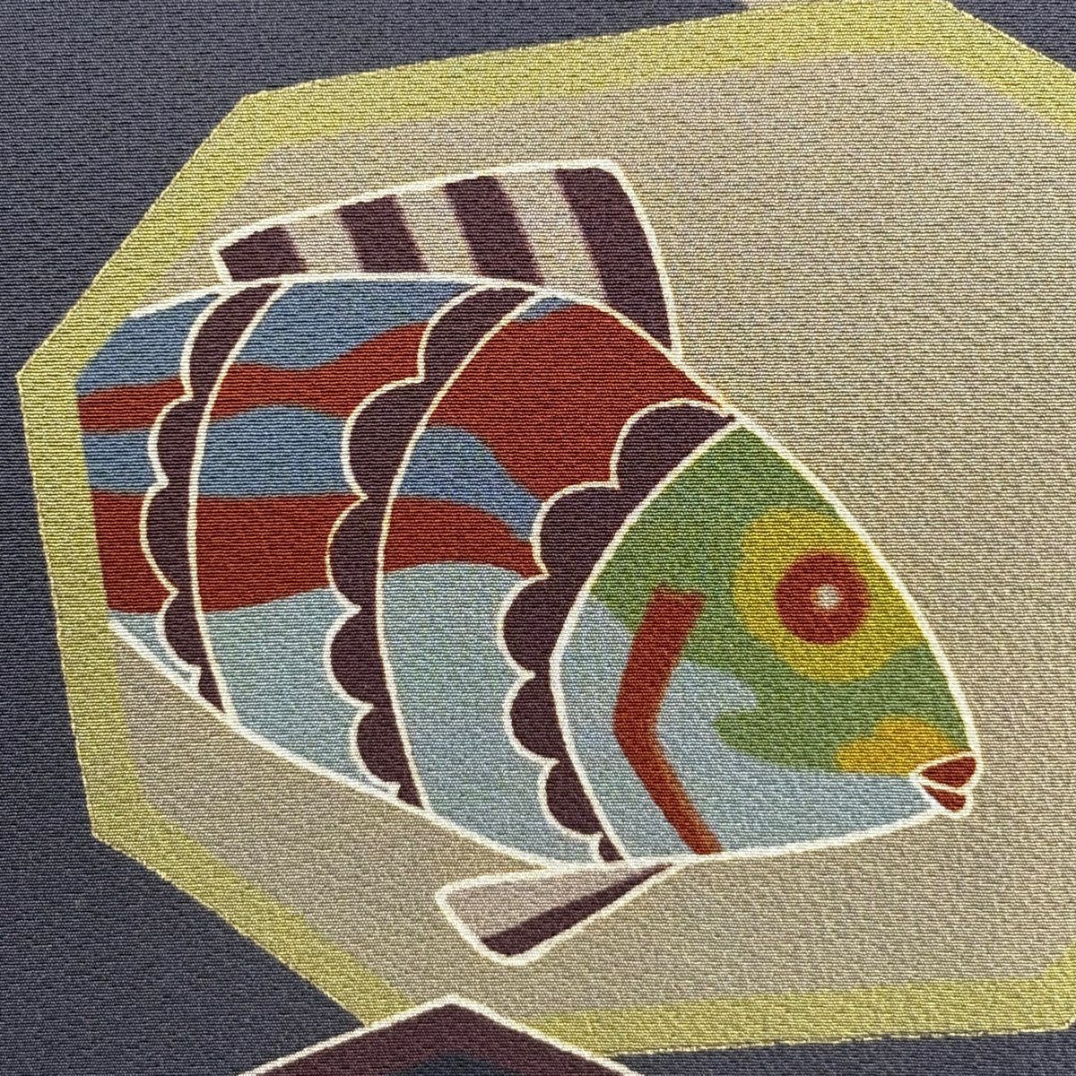 名古屋帶 秀品級 魚 蟹 金銀彩 水藍 純蠶絲