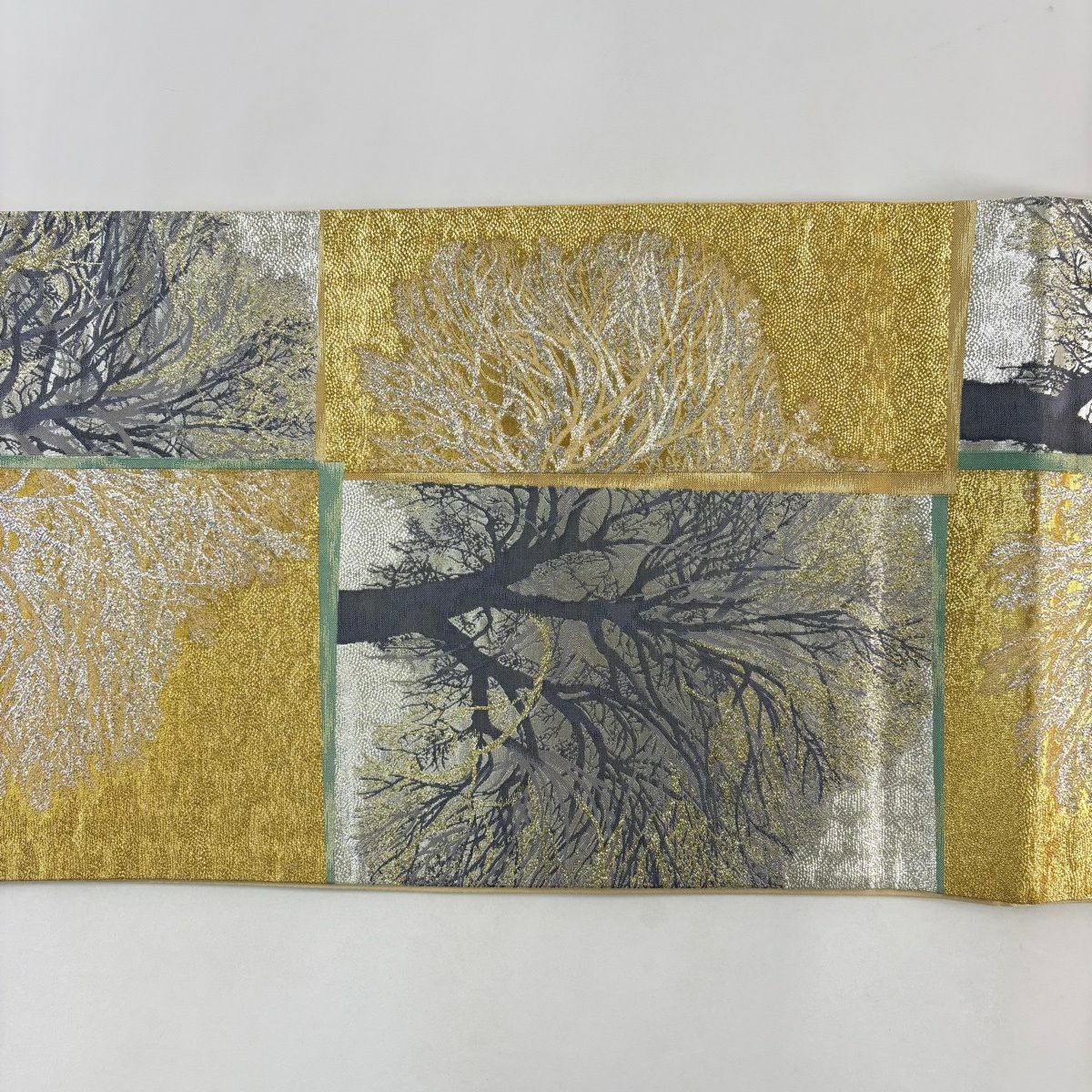 【美品】 袋帶 秀品級 樹木 金絲 金金箔 銀 六通 純蠶絲
