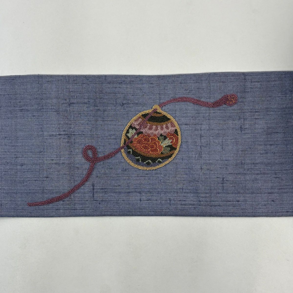 【美品】名古屋帶 優品級 紬織織 鈴 相良刺繡 金絲 灰紫 純蠶絲