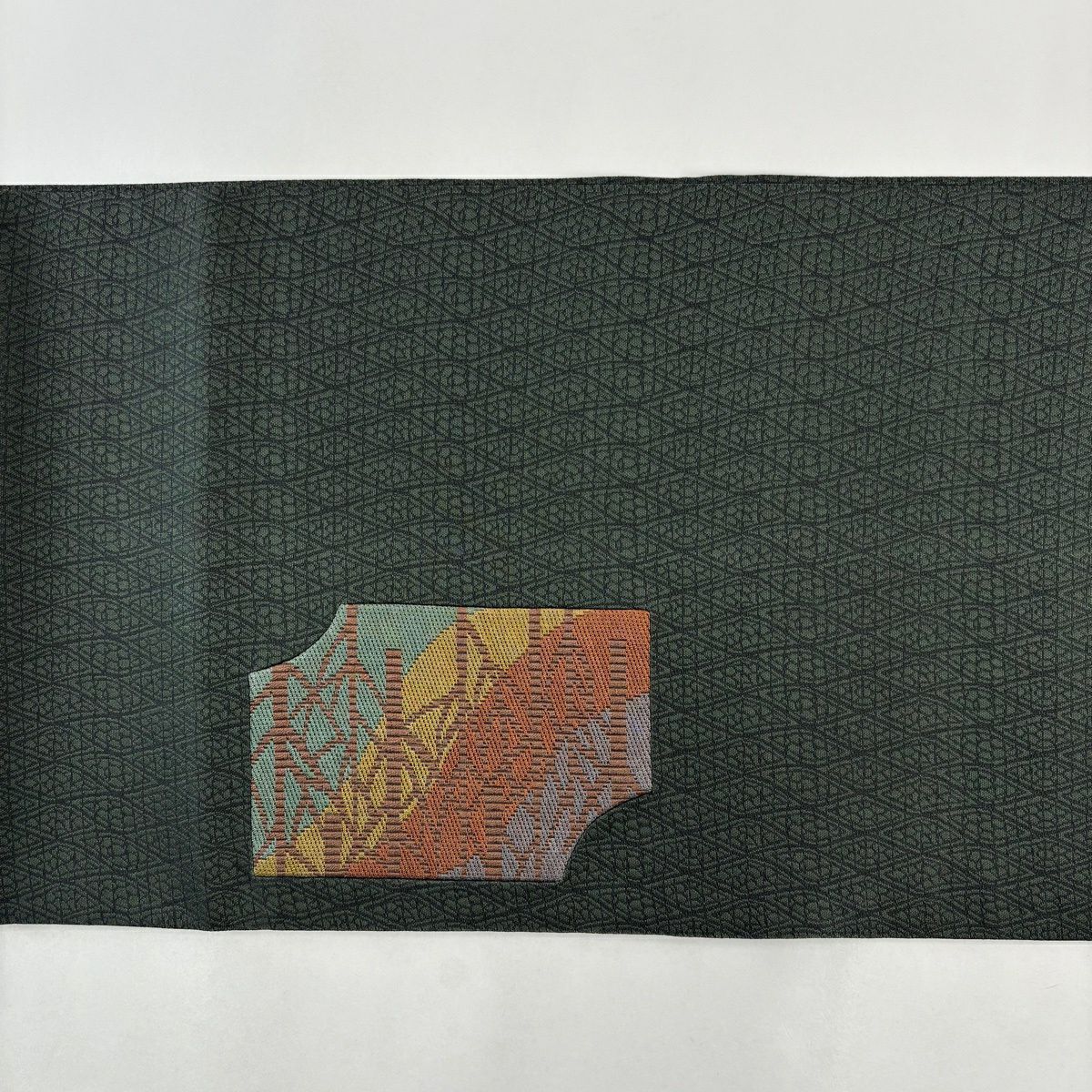 【美品】 袋帶 秀品級 落款あり 樹木 深藍 お太鼓柄 純蠶絲