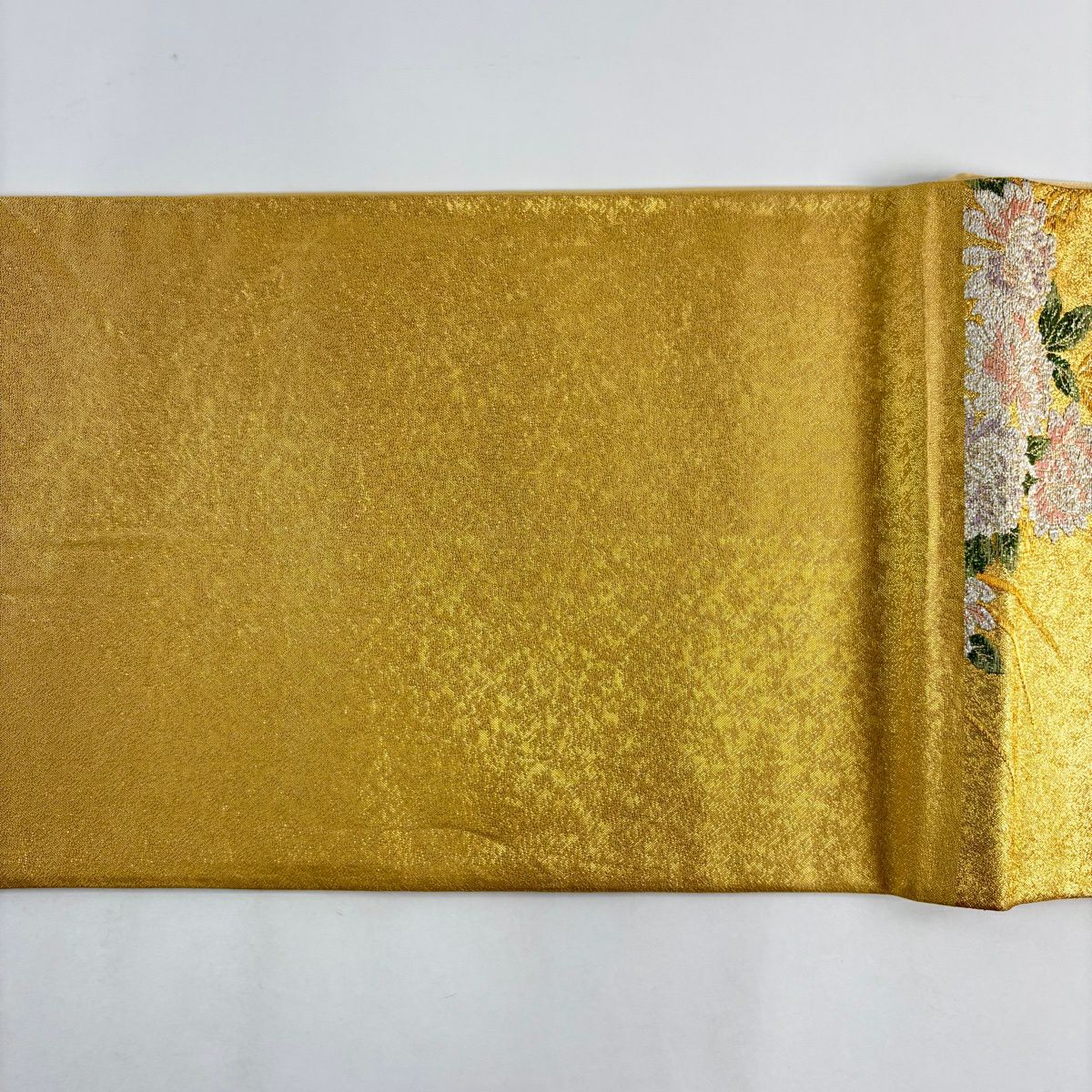 袋帶 秀品級 扇子 草花紋 金金箔 金色 六通 純蠶絲