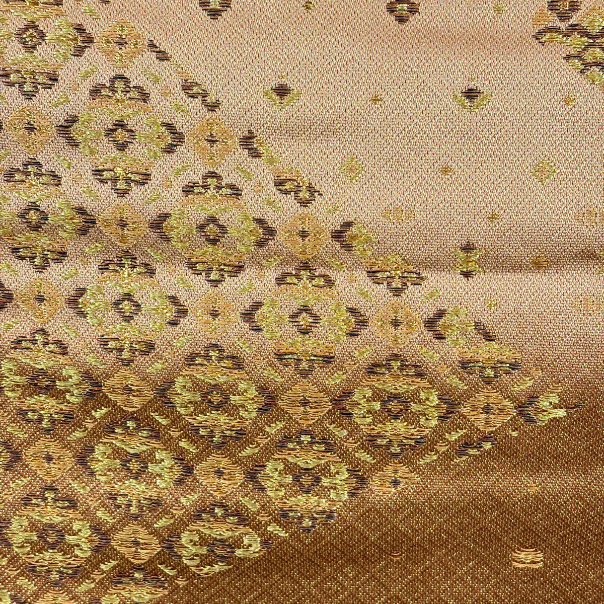 【美品】 袋帶 秀品級 花菱 金絲 茶 六通 純蠶絲