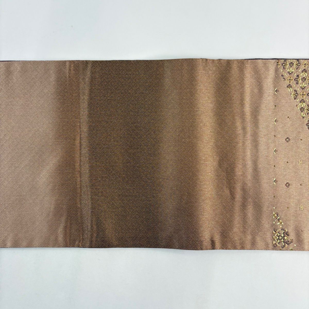 【美品】 袋帶 秀品級 花菱 金絲 茶 六通 純蠶絲