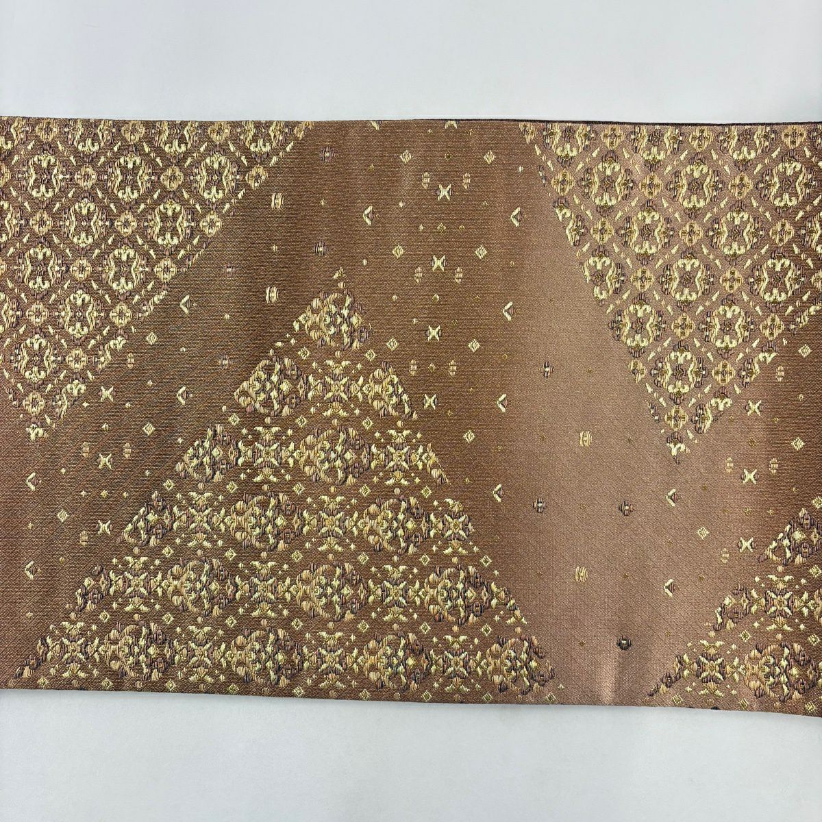 【美品】 袋帶 秀品級 花菱 金絲 茶 六通 純蠶絲