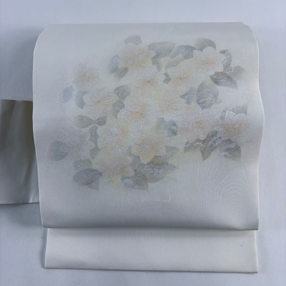 名古屋帶 秀品級 草花紋 白 純蠶絲