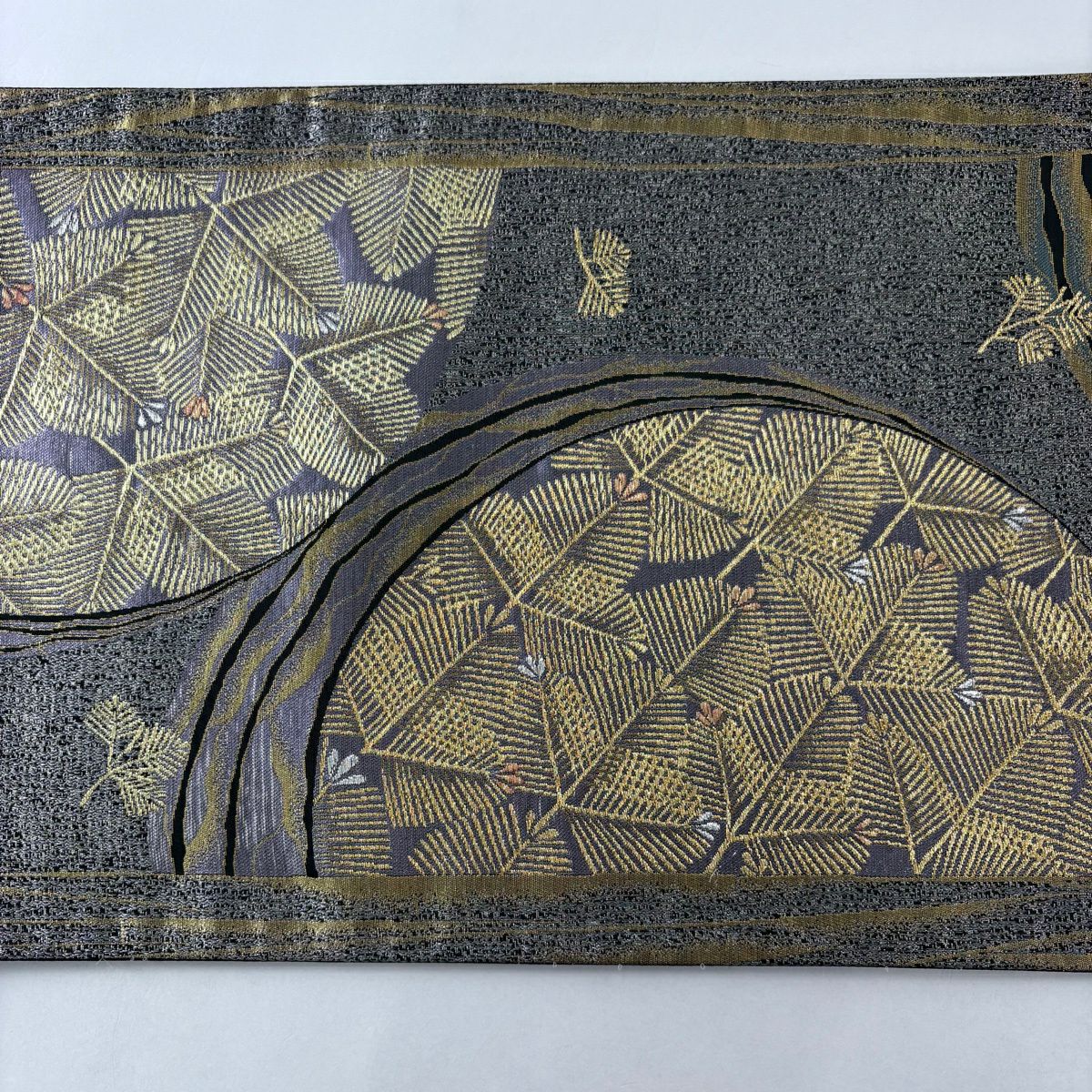 袋帶 秀品級 松樹葉 金銀絲 金金箔 黑灰 六通 純蠶絲