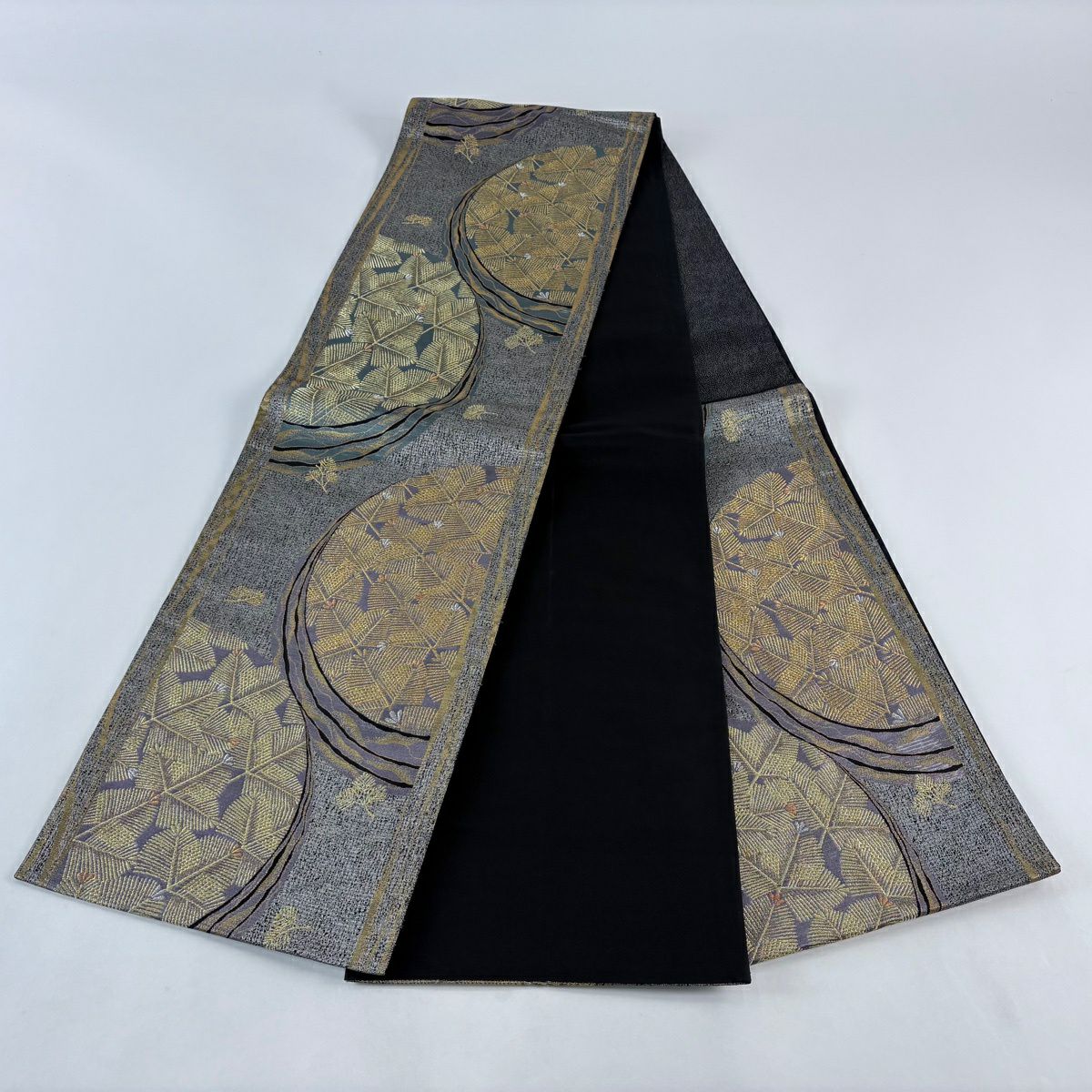 袋帶 秀品級 松樹葉 金銀絲 金金箔 黑灰 六通 純蠶絲