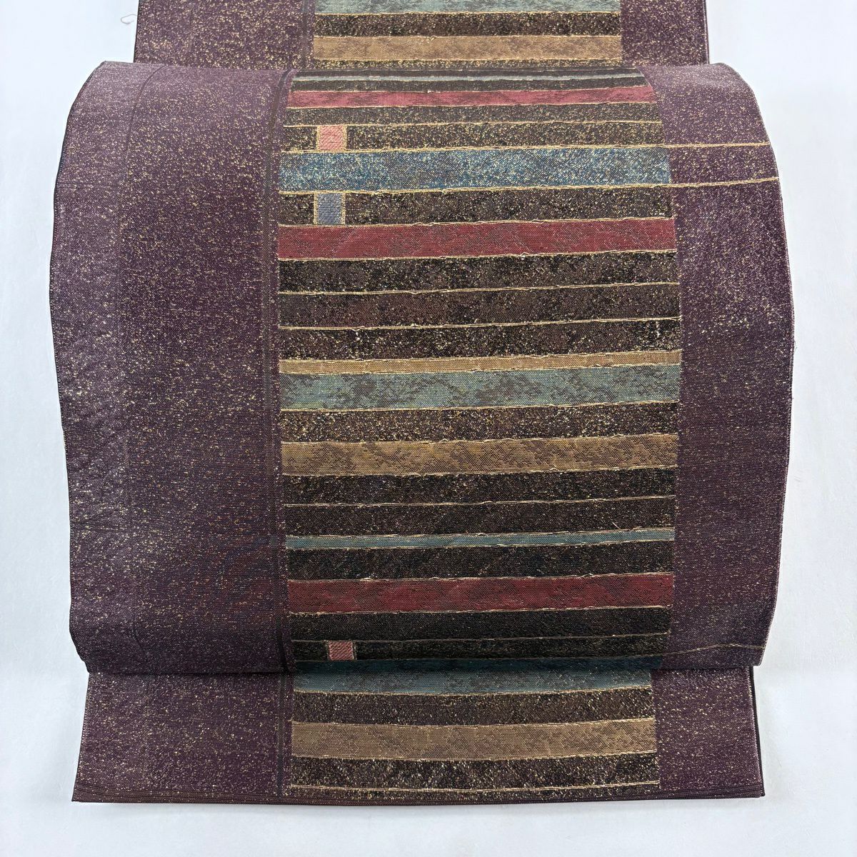 【美品】 袋帶 秀品級 關西仕立 雜紋 金金箔 焦茶 六通 純蠶絲