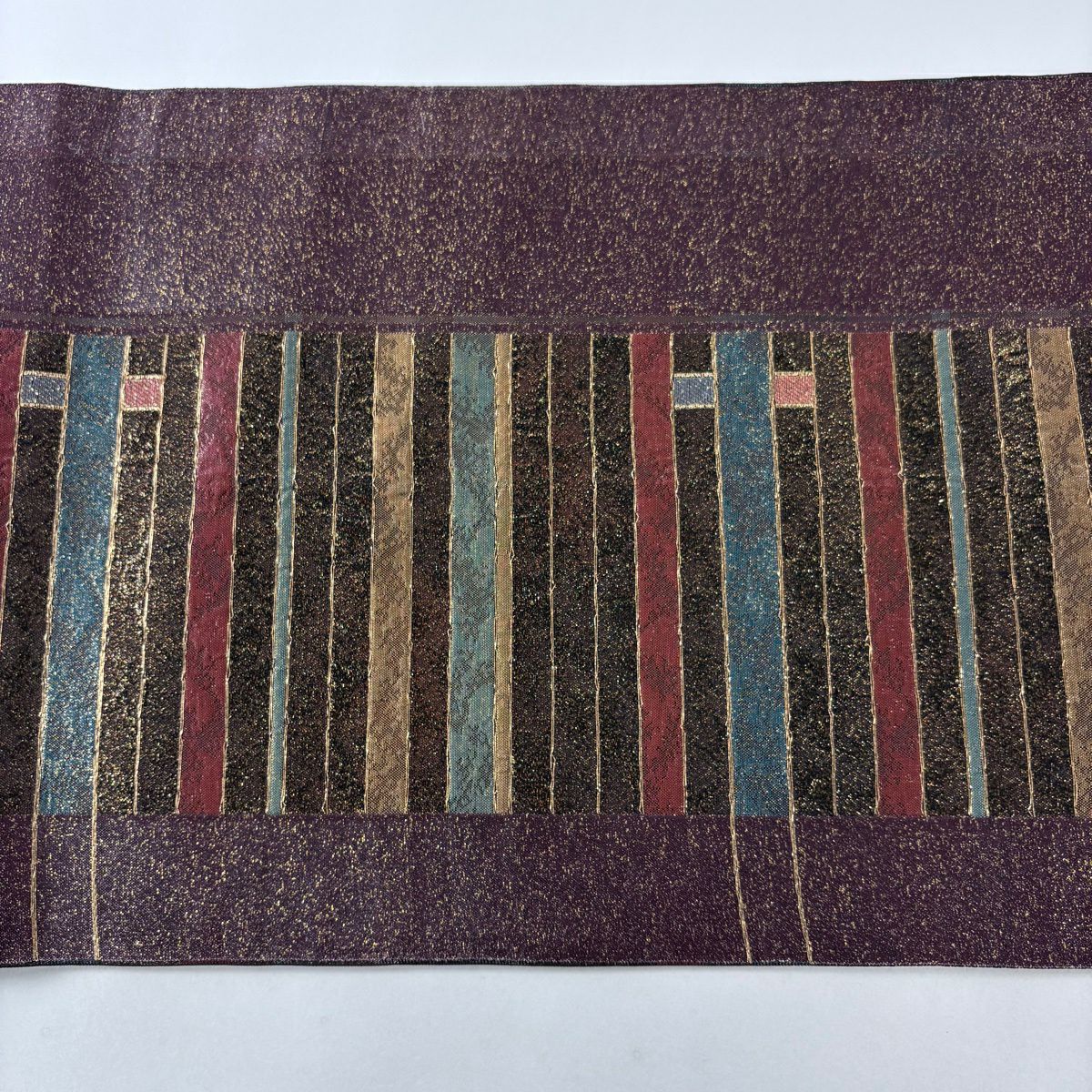 【美品】 袋帶 秀品級 關西仕立 雜紋 金金箔 焦茶 六通 純蠶絲