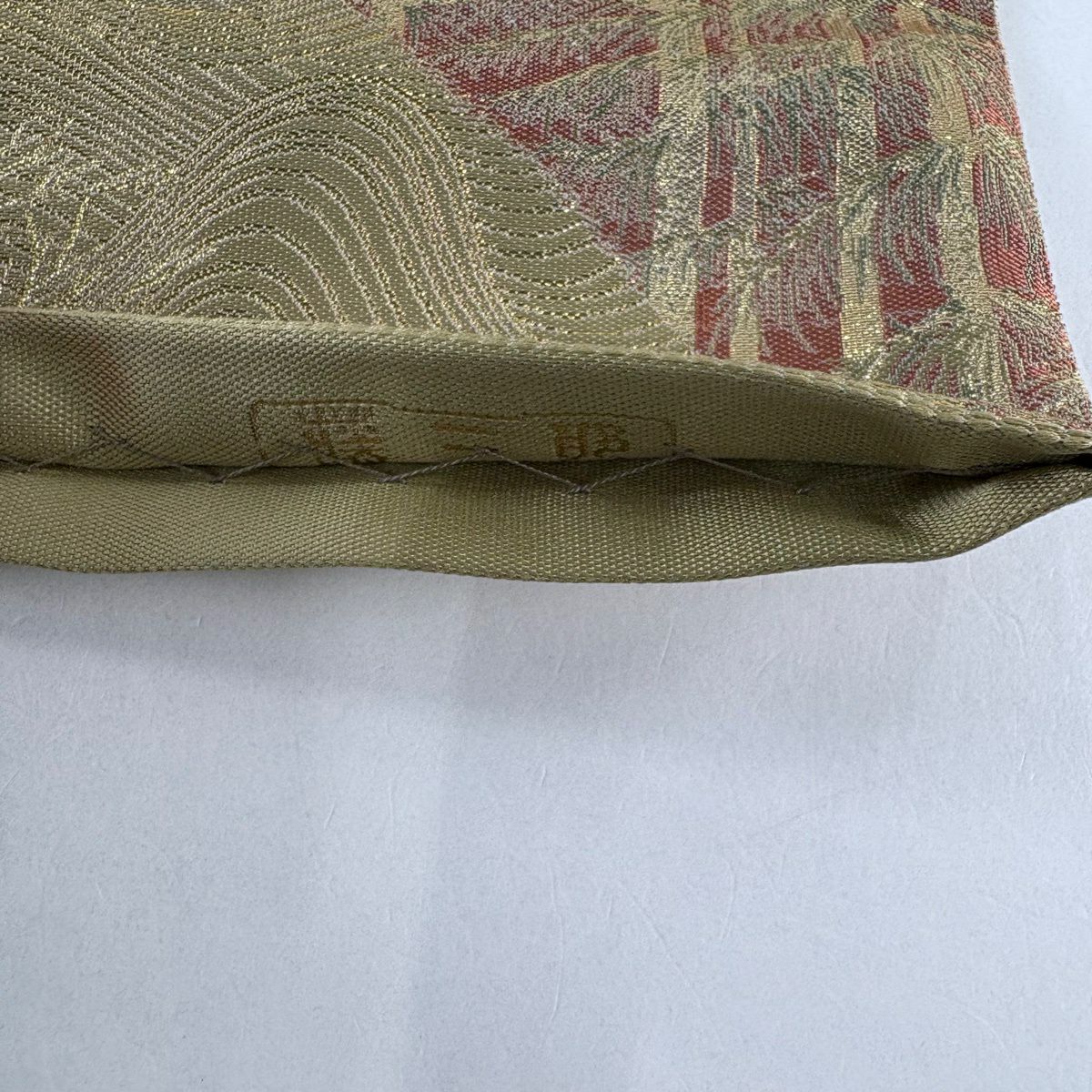 【美品】 袋帶 秀品級 落款あり 藤三郎 仙鶴 山並 金金箔 黃土 六通 純蠶絲