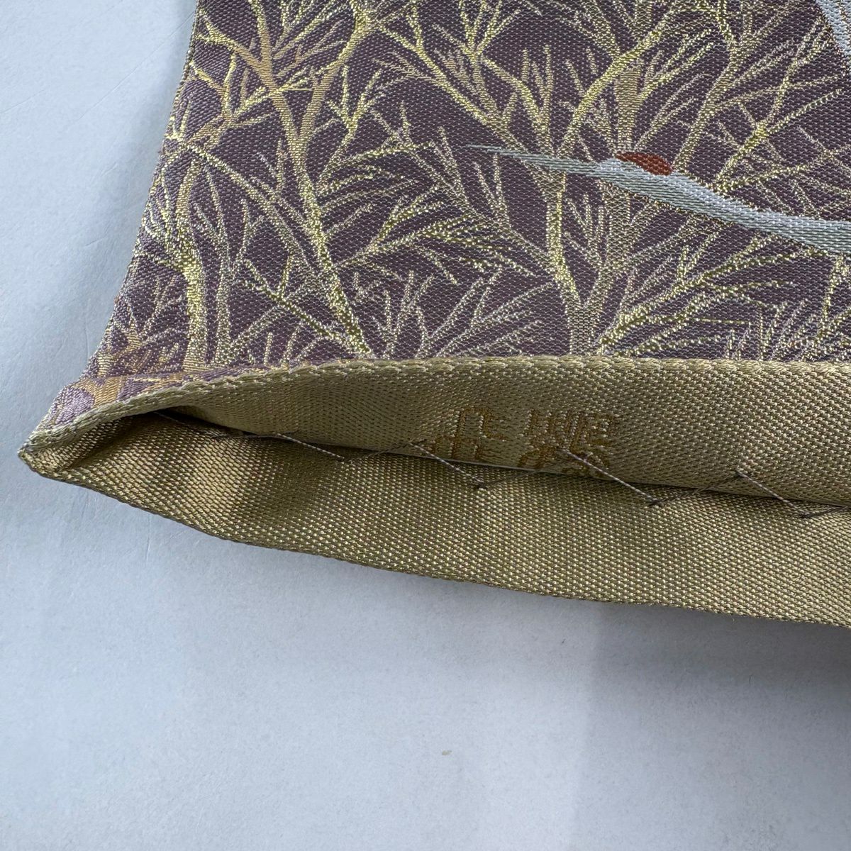 【美品】 袋帶 秀品級 落款あり 藤三郎 仙鶴 山並 金金箔 黃土 六通 純蠶絲