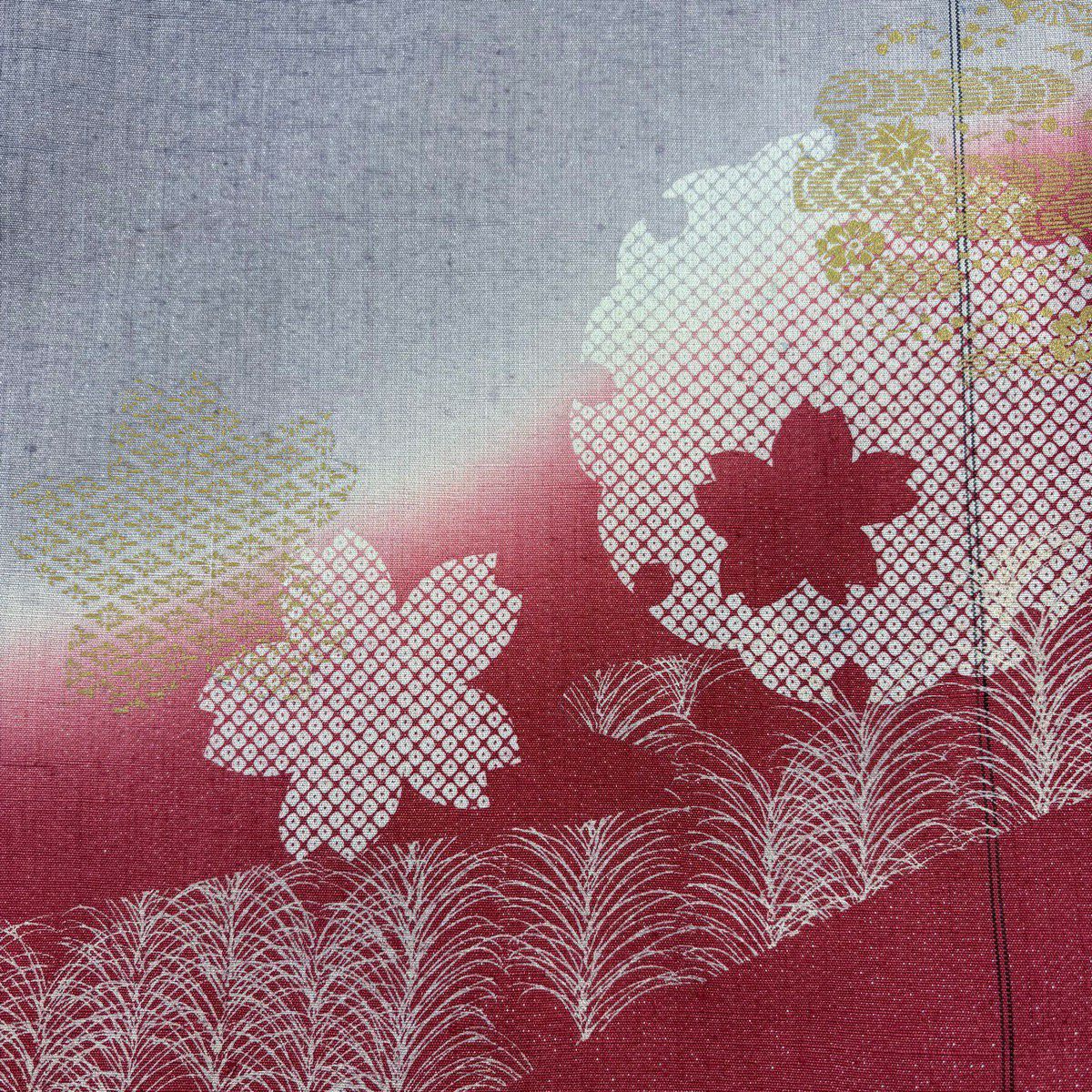 【美品】 袋帶 秀品級 雪輪 櫻花 銀線 金銀彩 茜 純蠶絲