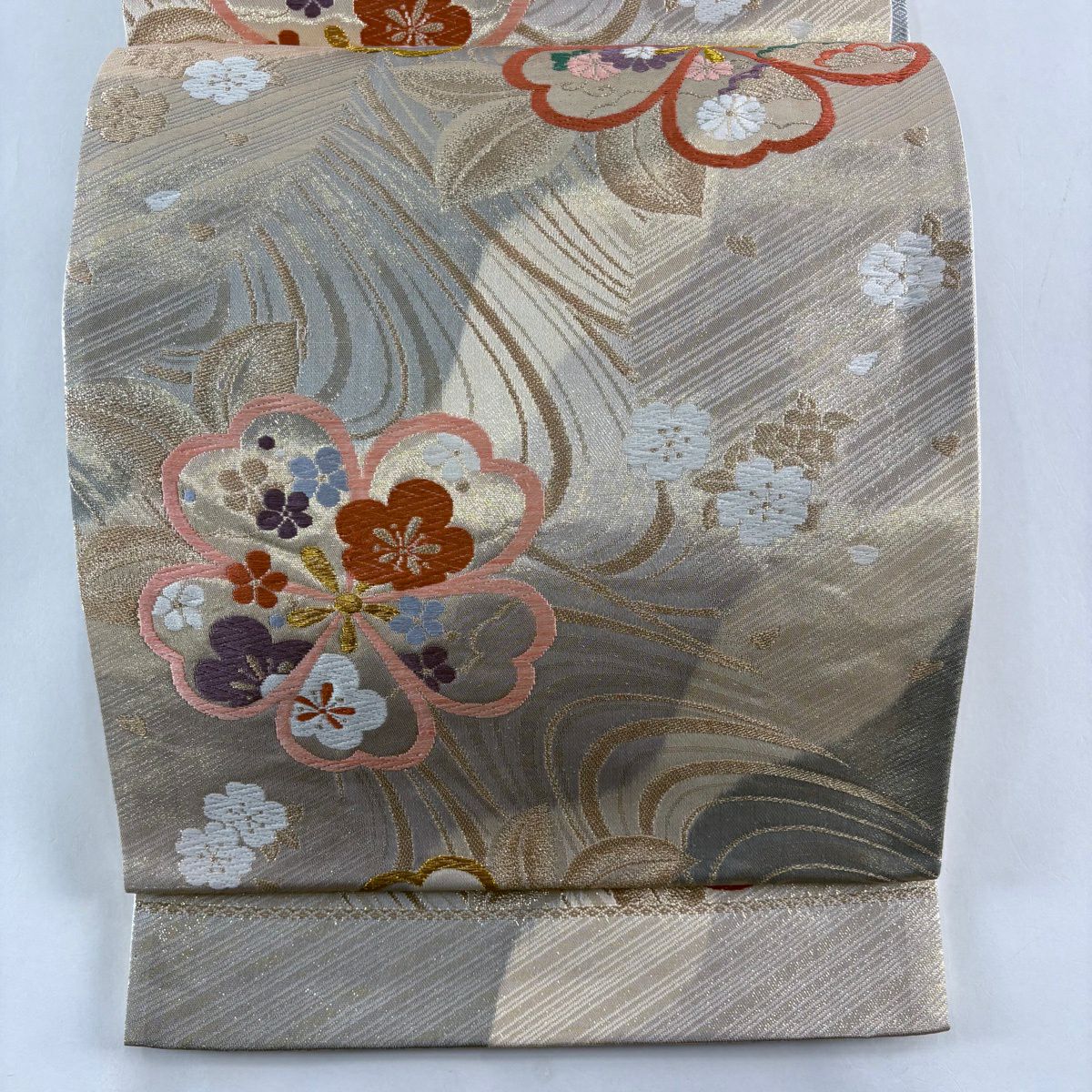袋帶 秀品級櫻梅花金絲金箔金色六通 純蠶絲