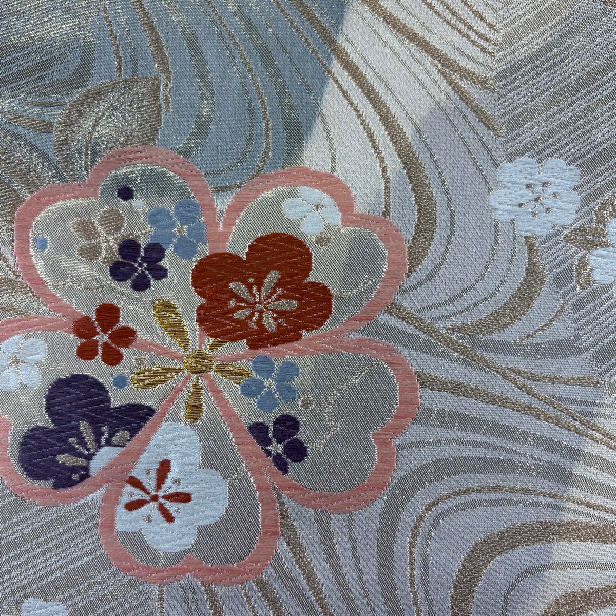袋帶 秀品級櫻梅花金絲金箔金色六通 純蠶絲