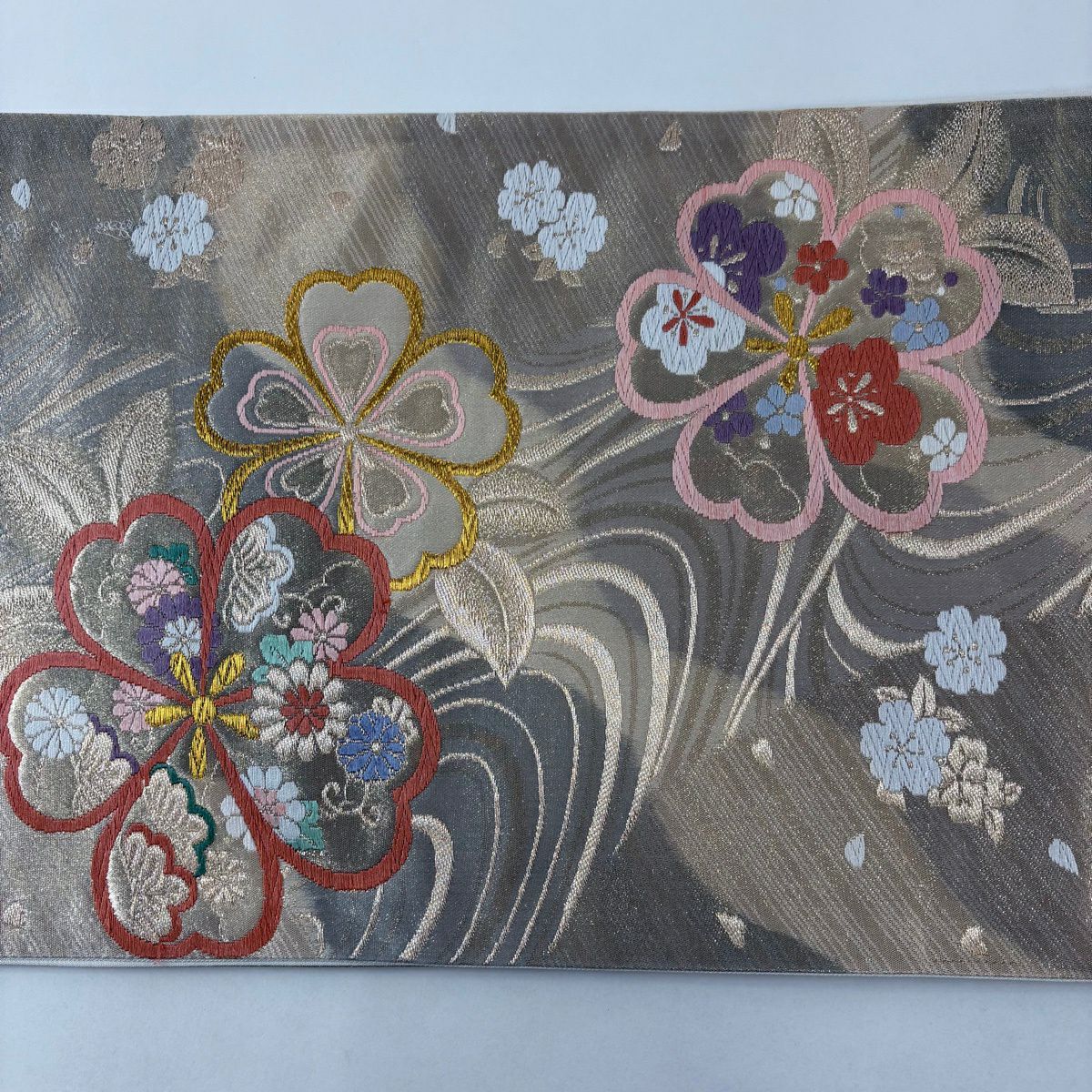 袋帶 秀品級櫻梅花金絲金箔金色六通 純蠶絲