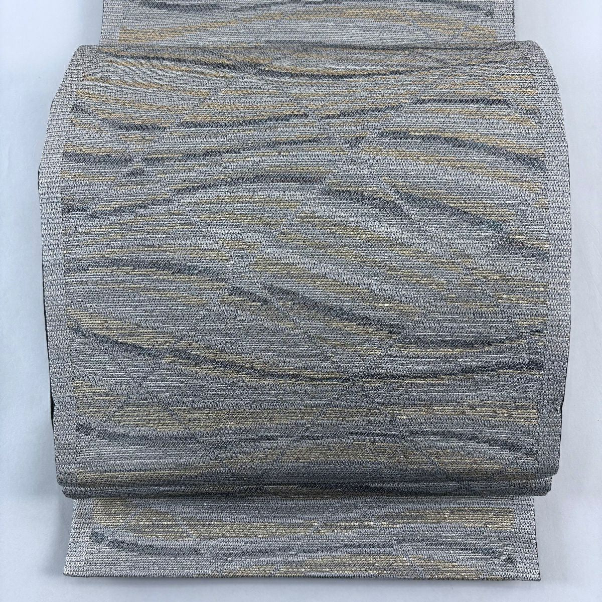 【美品】 袋帶 秀品級 幾何學 金金箔 灰 深藍 全通 純蠶絲