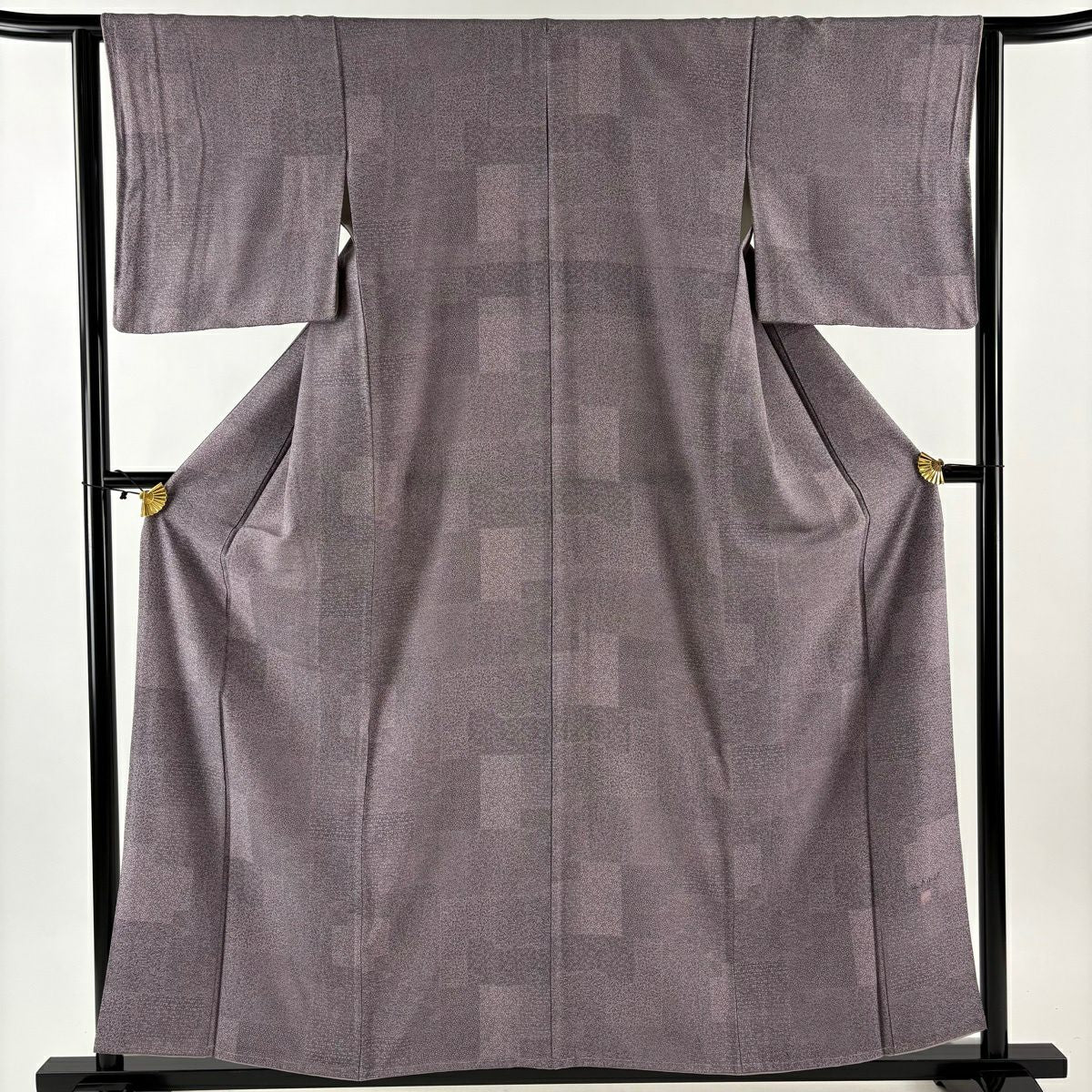 【美品】 江戶小紋 身長158.5cm 袖長62.5cm S 雙層 落款あり 寄せ花 扇子 灰紫 純蠶絲 名品級