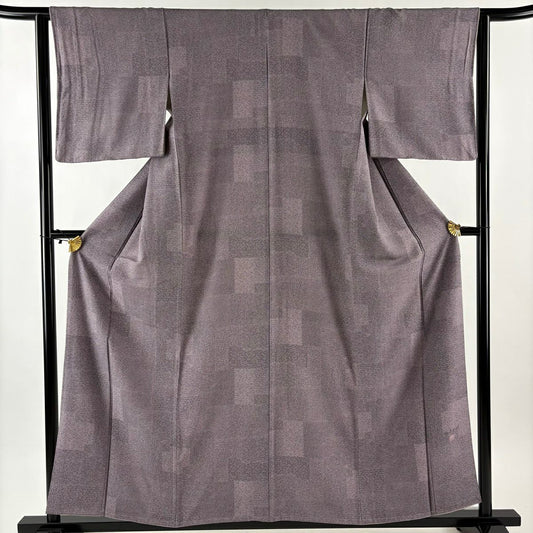 【美品】 江戶小紋 身長158.5cm 袖長62.5cm S 雙層 落款あり 寄せ花 扇子 灰紫 純蠶絲 名品級