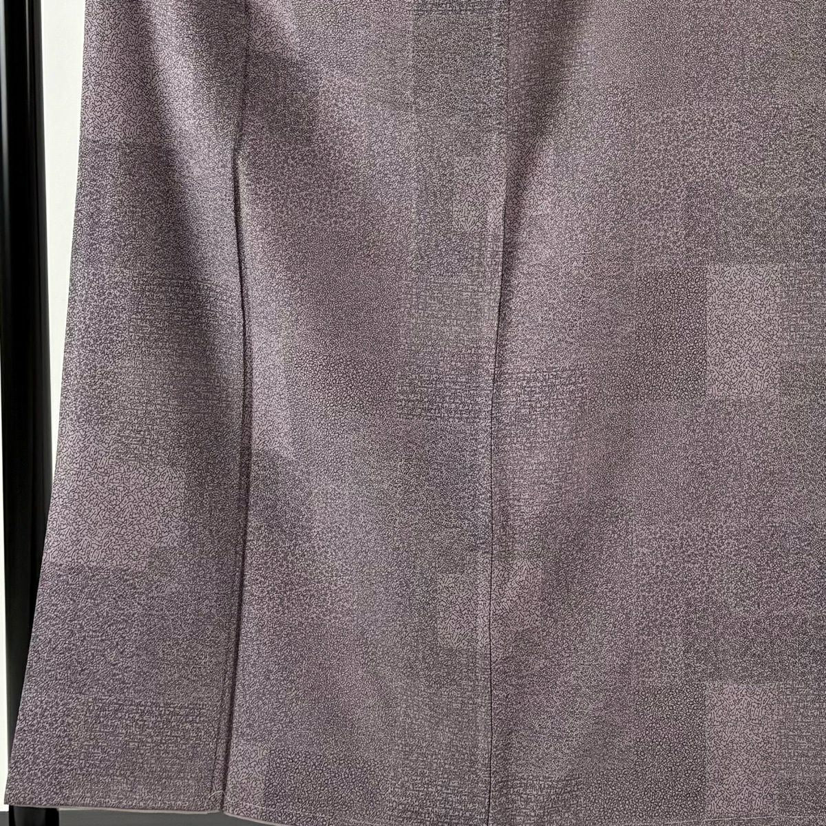 【美品】 江戶小紋 身長158.5cm 袖長62.5cm S 雙層 落款あり 寄せ花 扇子 灰紫 純蠶絲 名品級