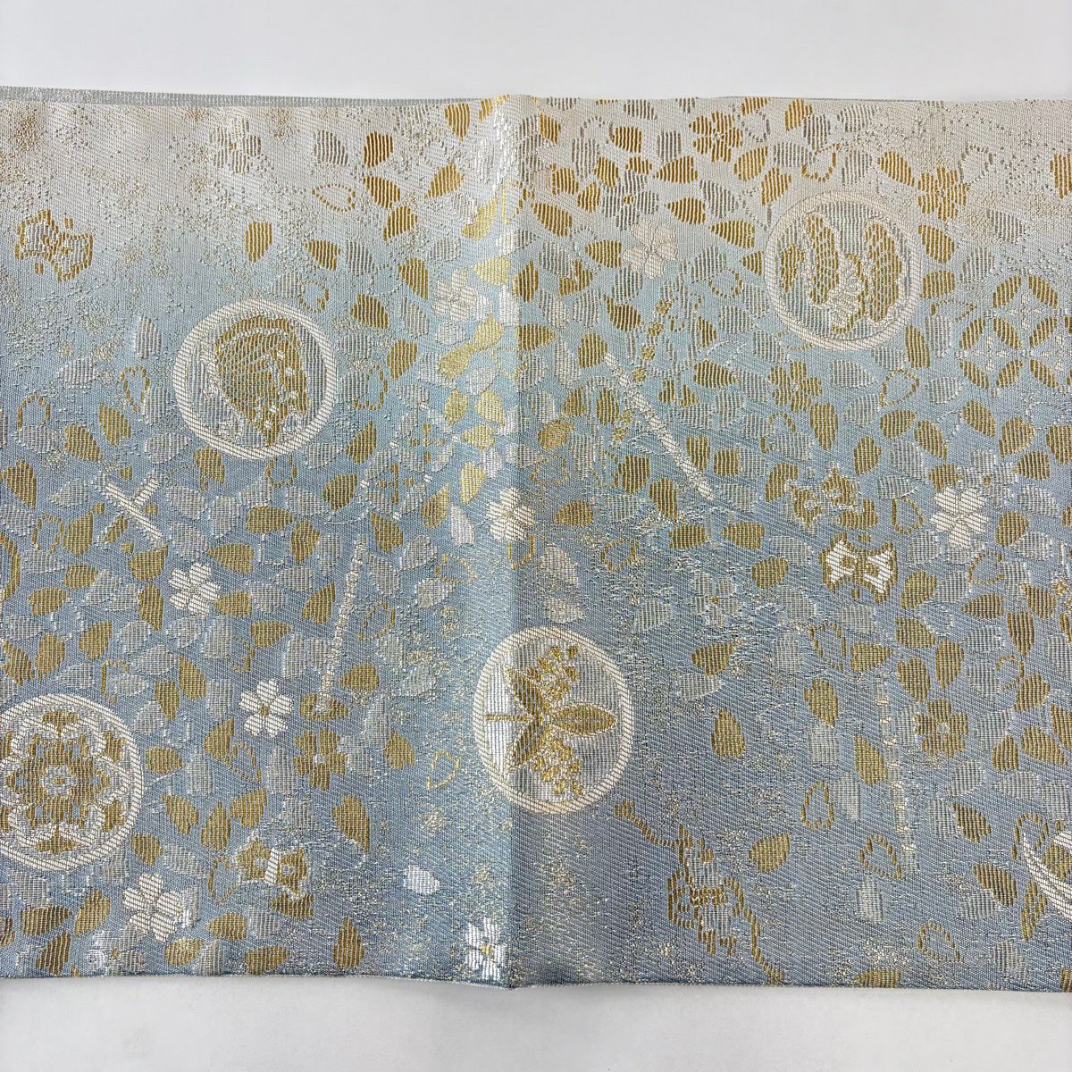 【美品】 袋帶 名品級 蝶 龍鳳呈祥 銀線 金金箔 灰 深藍 六通 純蠶絲